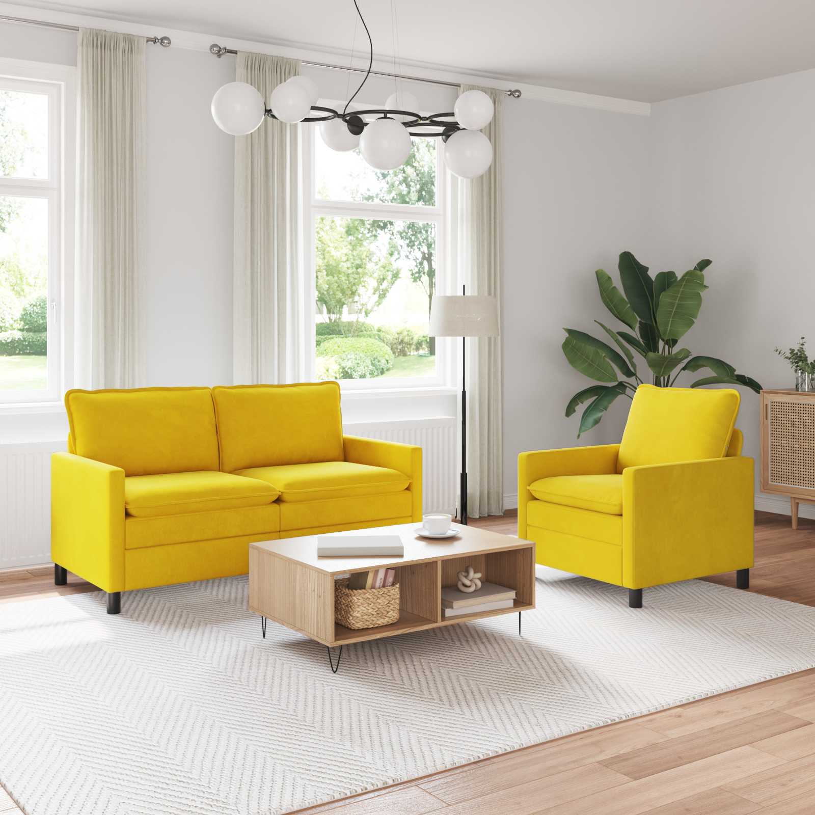Juego de Sofá 2 pcs Amarillo Terciopelo