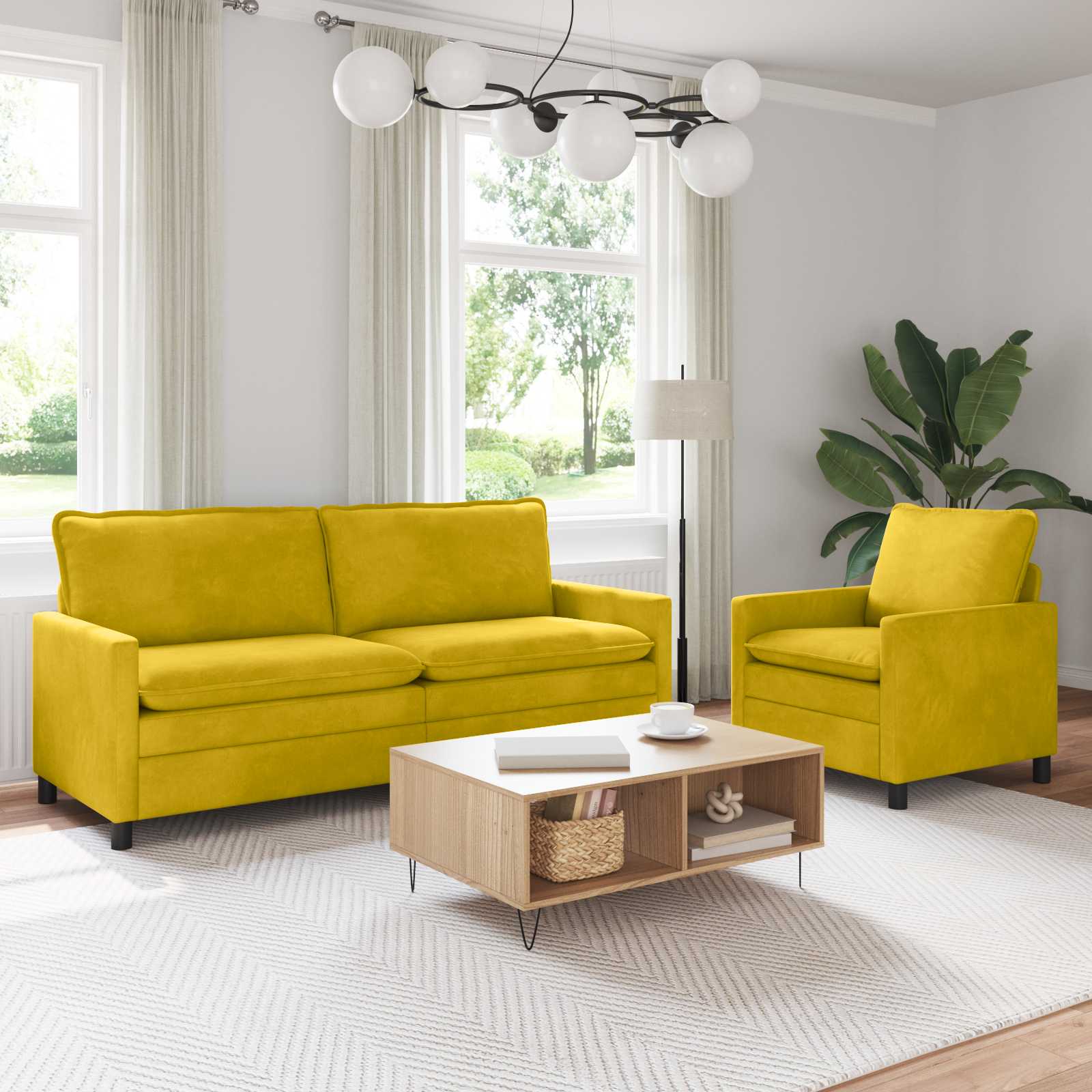 Juego de Sofá 2 pcs Amarillo Terciopelo