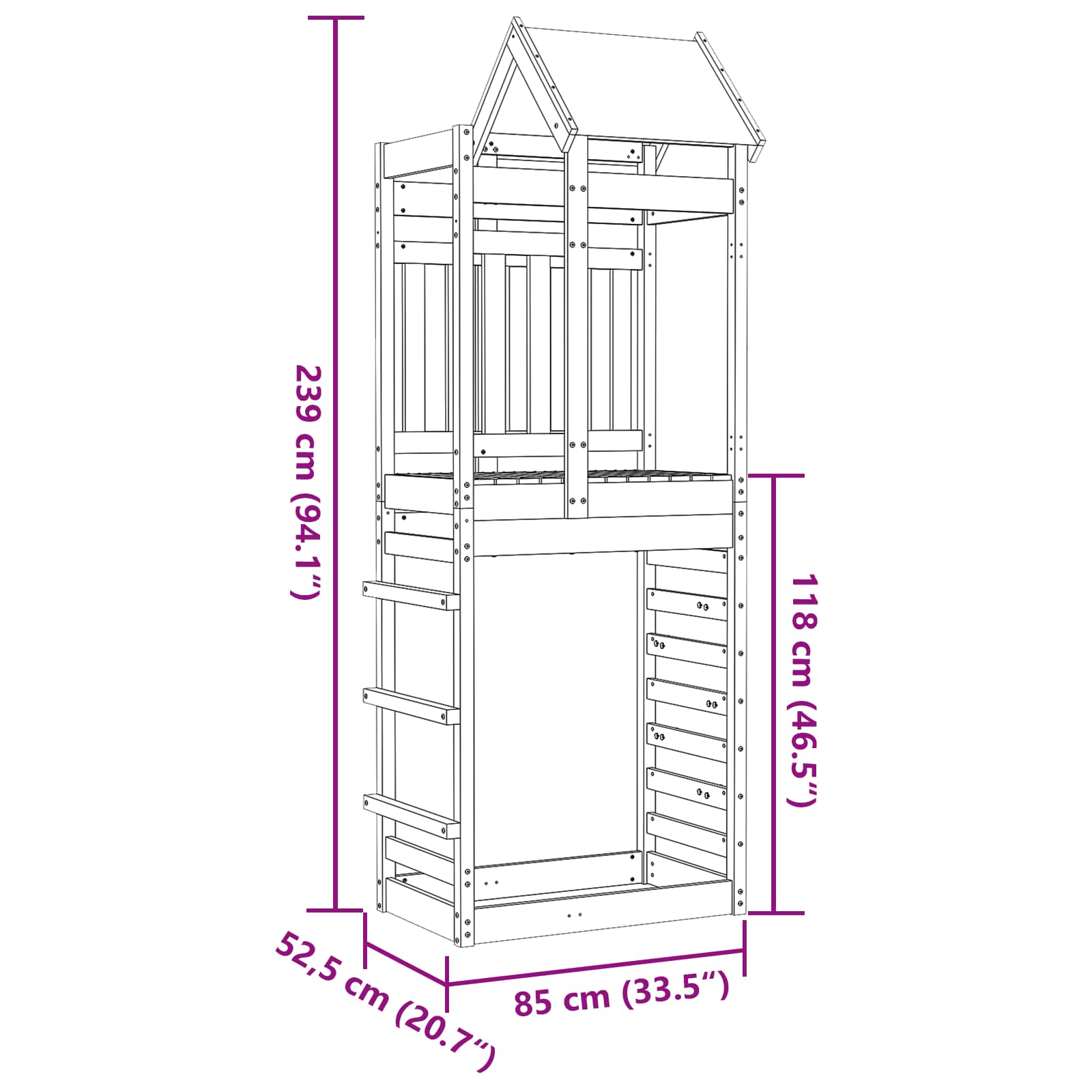 Torre de Juego Marrón 85 x 52,5 x 239 cm Madera de pino macizo