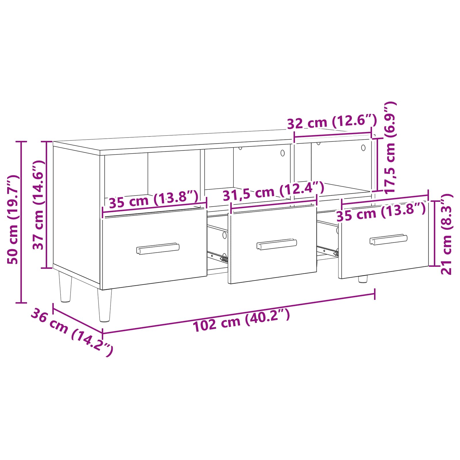 Mueble de TV con cajón Roble Artesanal 102 x 36 x 50 cm