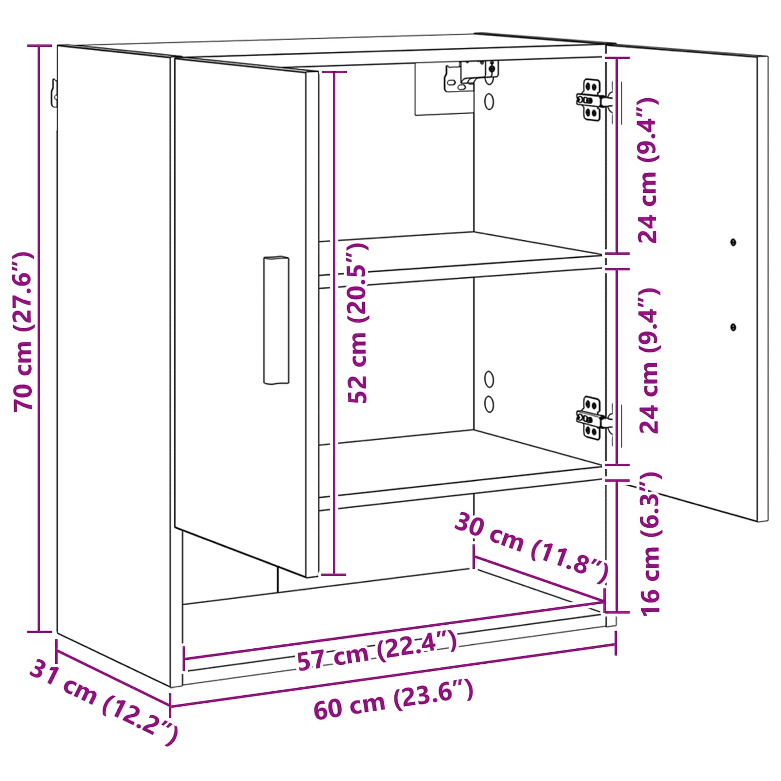 Armario de Pared Madera vieja 60 x 31 x 70 cm