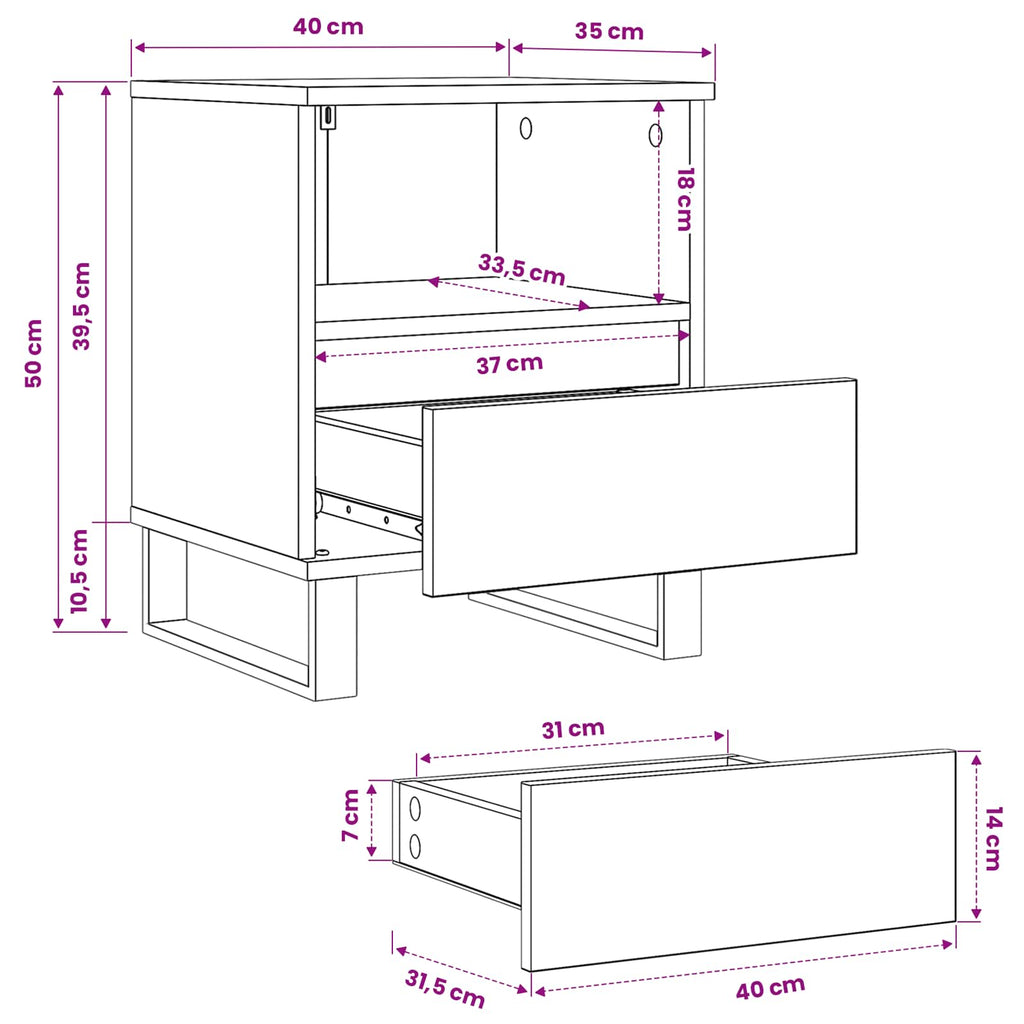 Mueble cama Roble Negro 40 x 35 x 50 cm Madera de ingeniería