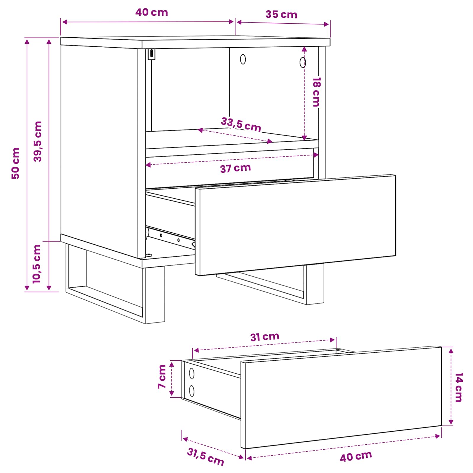 Mueble cama Roble Negro 40 x 35 x 50 cm Madera de ingeniería