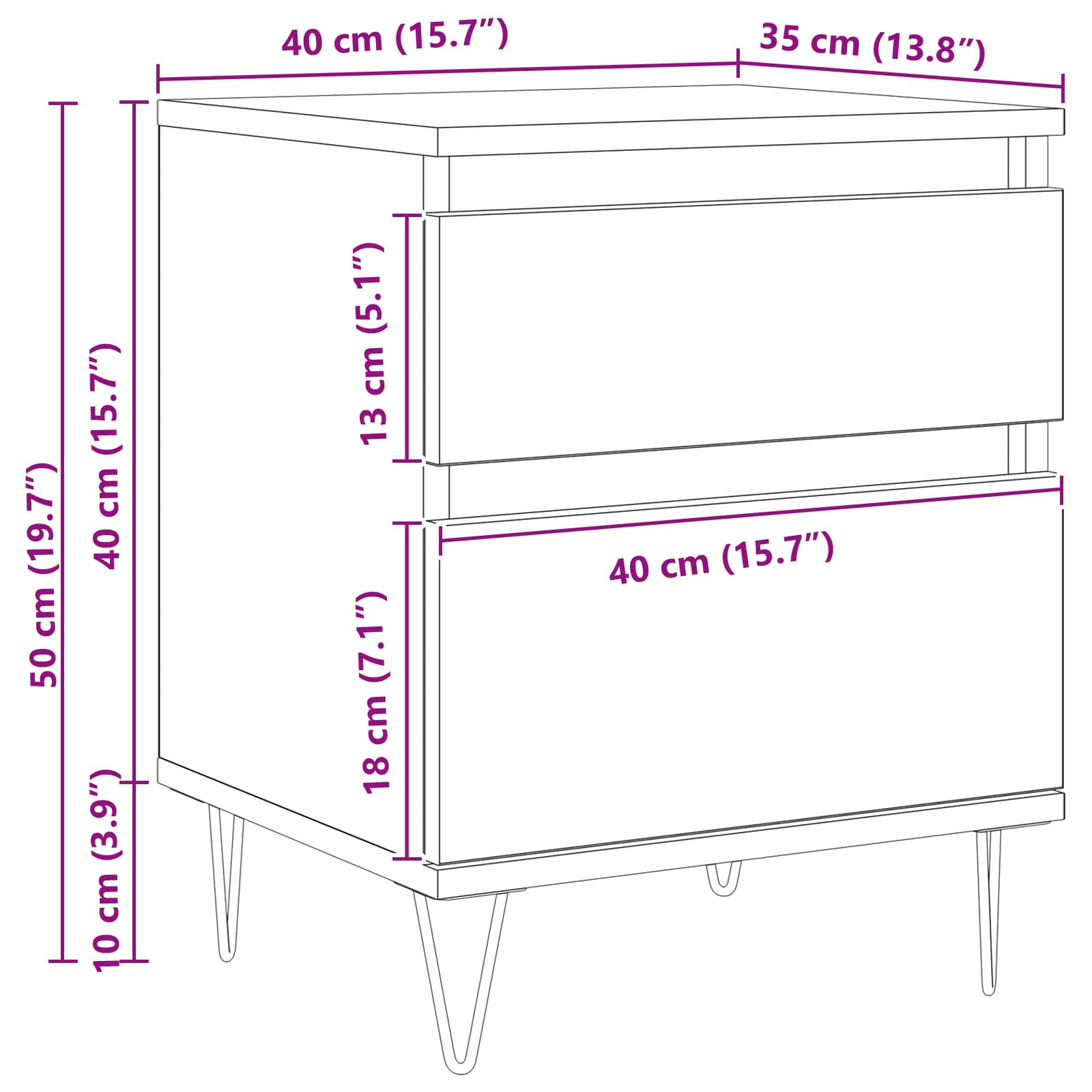 Mueble cama Roble Negro 40 x 35 x 50 cm Madera de ingeniería