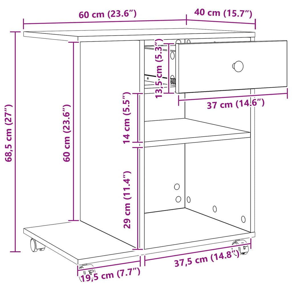 Soporte para Impresora con cajón Madera vieja 60 x 40 x 68.5 cm