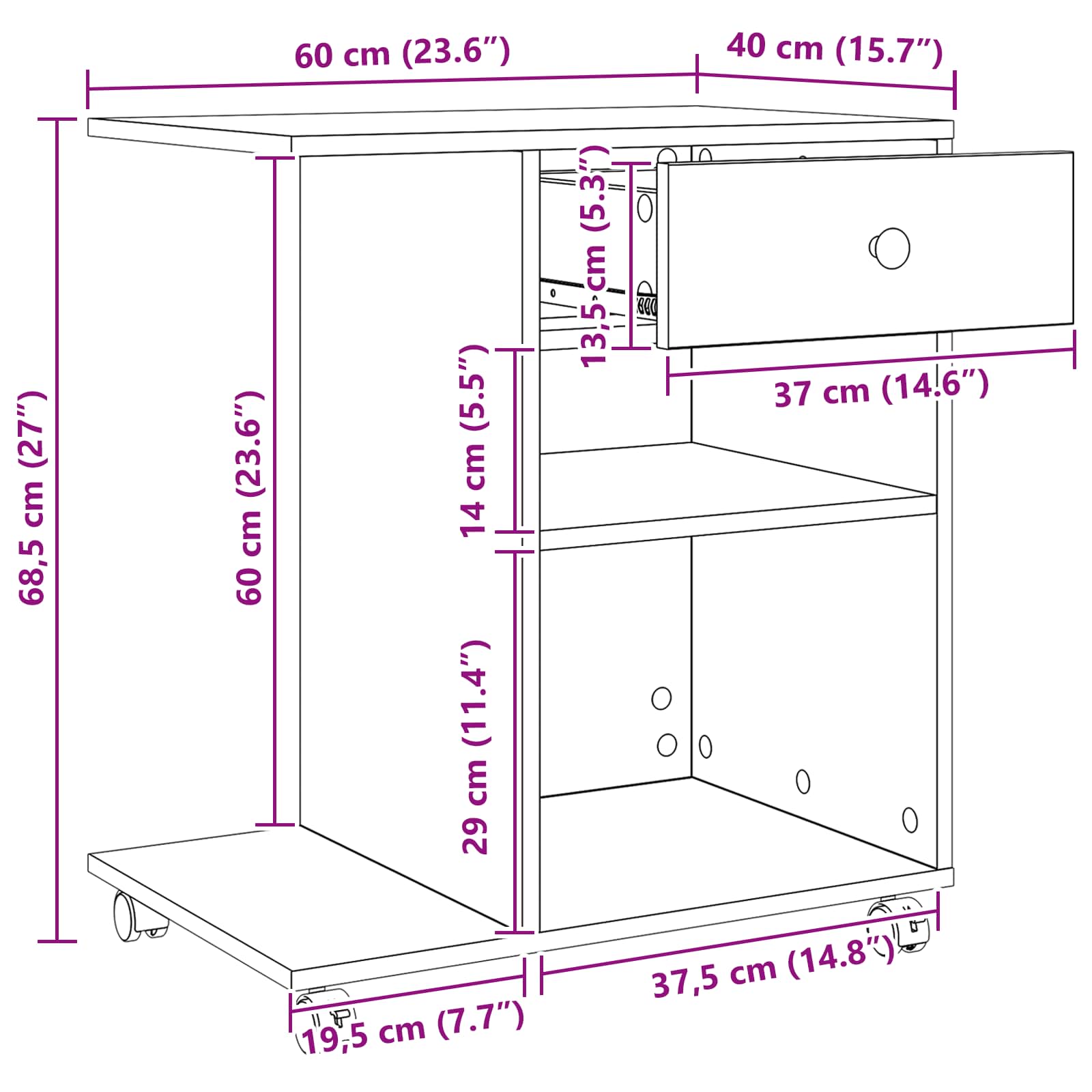 Soporte para Impresora con cajón Madera vieja 60 x 40 x 68.5 cm