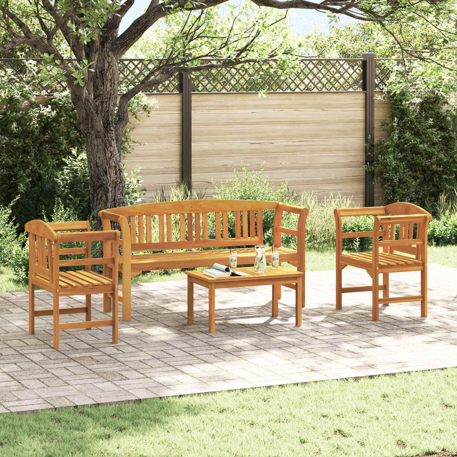 Conjunto de salón Rosa del jardín 3 pcs Madera de Acacia Sólida