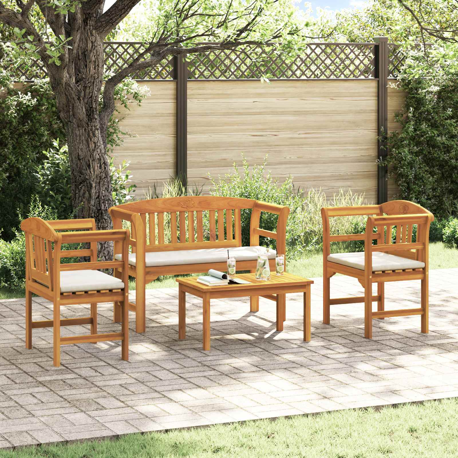 Conjunto de salón Rosa del jardín 3 pcs Madera de Acacia Sólida