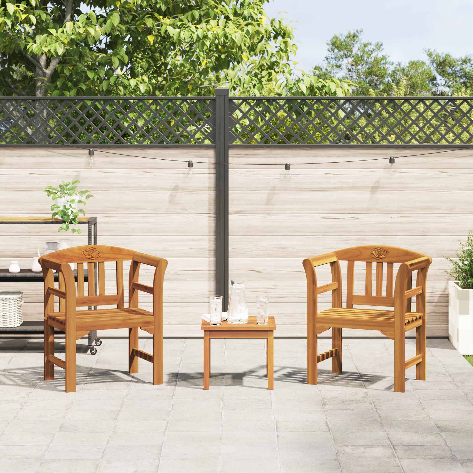 Conjunto de salón Rosa del jardín 3 pcs Madera de Acacia Sólida
