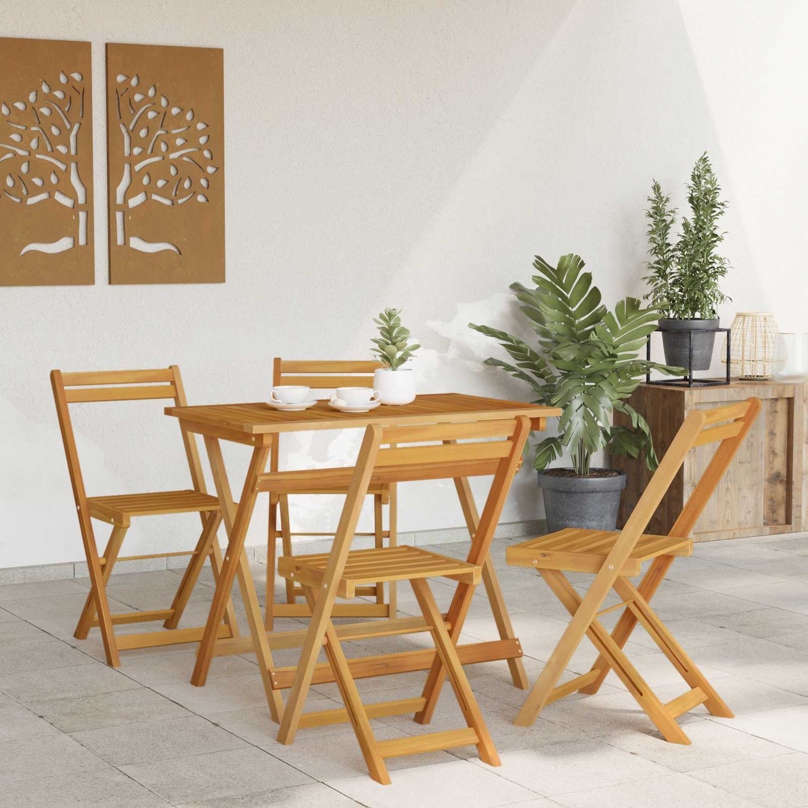 Sillas de jardín plegables 4 pcs Natural 40 x 53 x 80 cm