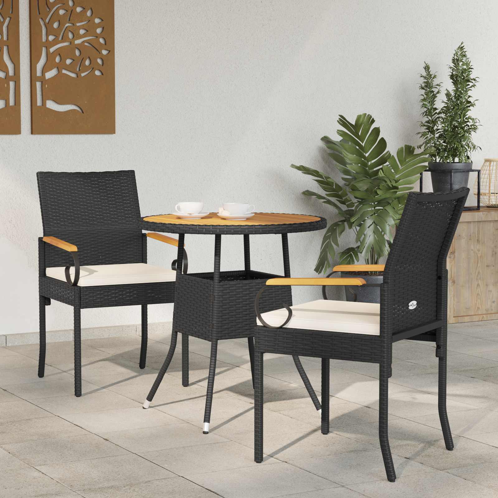 Garden Chairs 2 pcs Beige and Cream White Poly Rattan and Acacia
