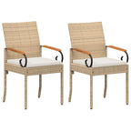 Sillas de jardín 2 pcs Beige y blanco crema Poliratán y Acacia