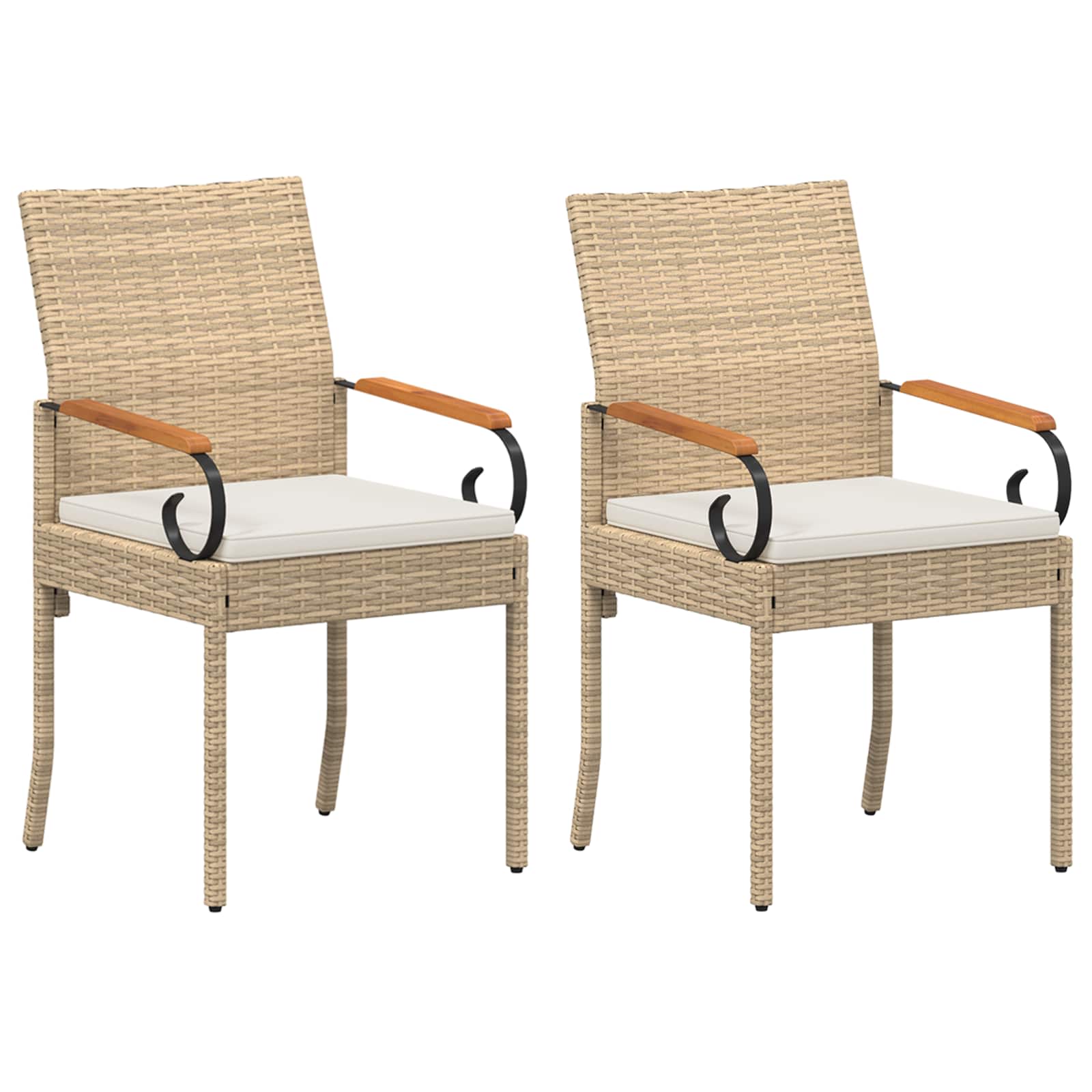 Sillas de jardín 2 pcs Beige y blanco crema Poliratán y Acacia