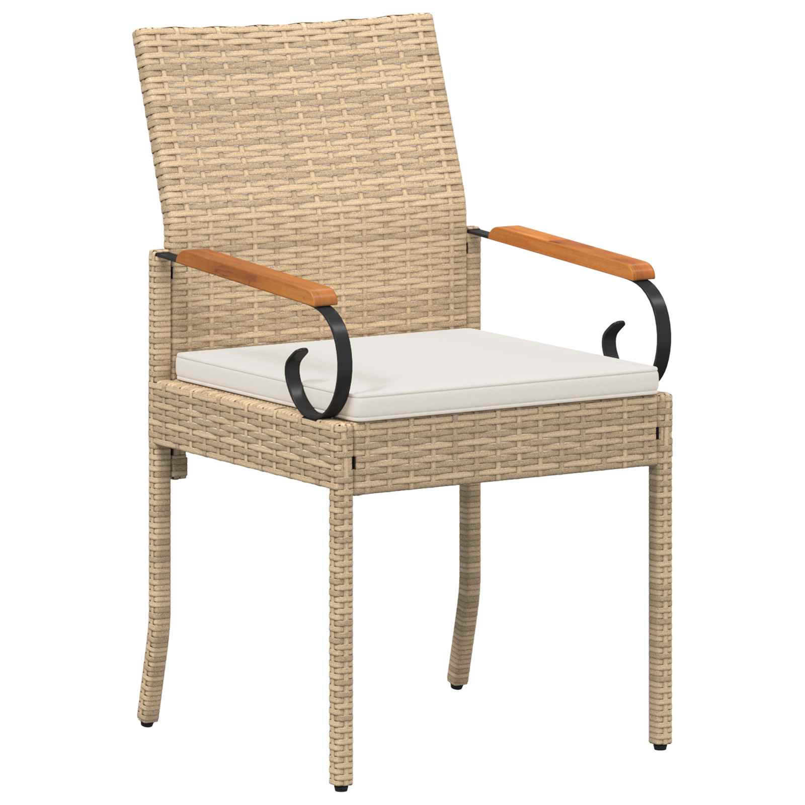 Sillas de jardín 2 pcs Beige y blanco crema Poliratán y Acacia