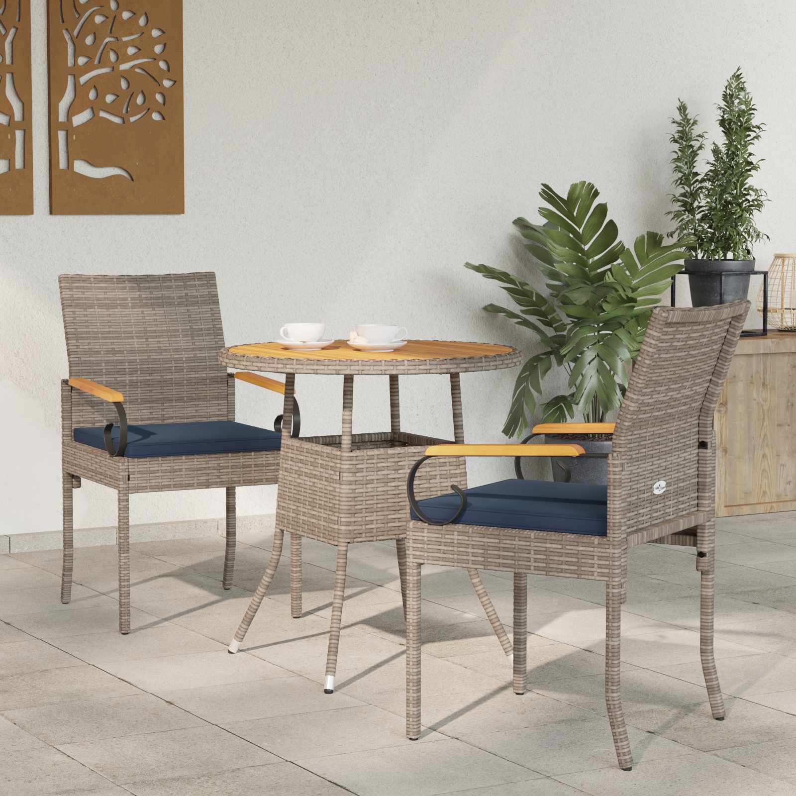 Garden Chairs 2 pcs Beige and Cream White Poly Rattan and Acacia