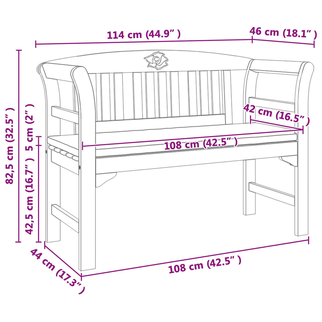 Banco de Rosa Crema 114 x 46 x 82,5 cm Madera de Acacia Sólida