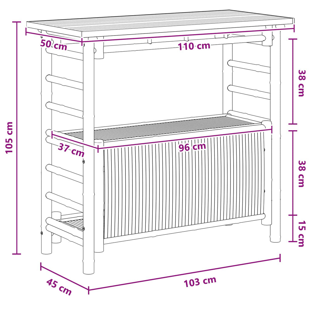 Mesa de Bar Exterior Natural 110 x 50 x 105 cm Bambú