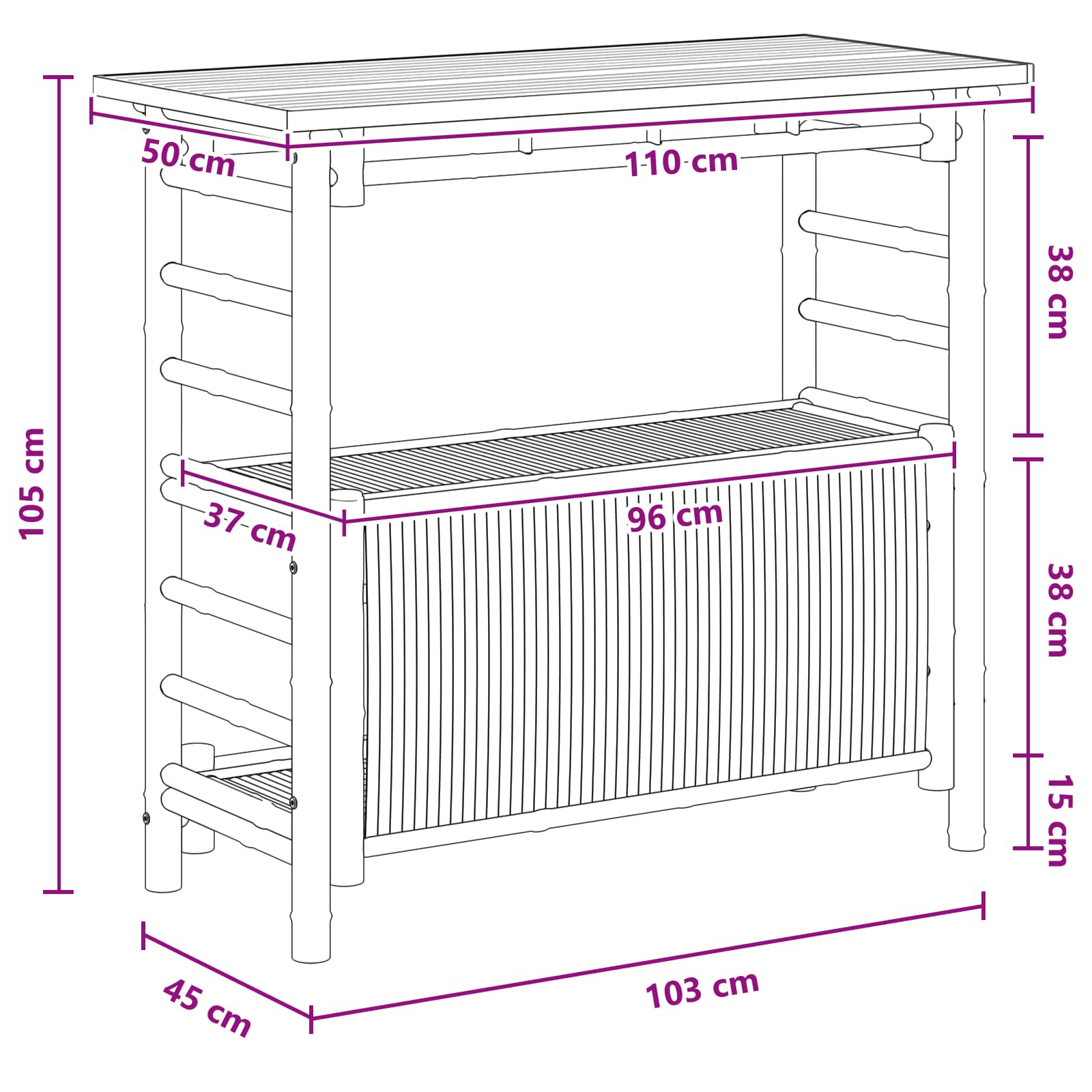 Mesa de Bar Exterior Natural 110 x 50 x 105 cm Bambú
