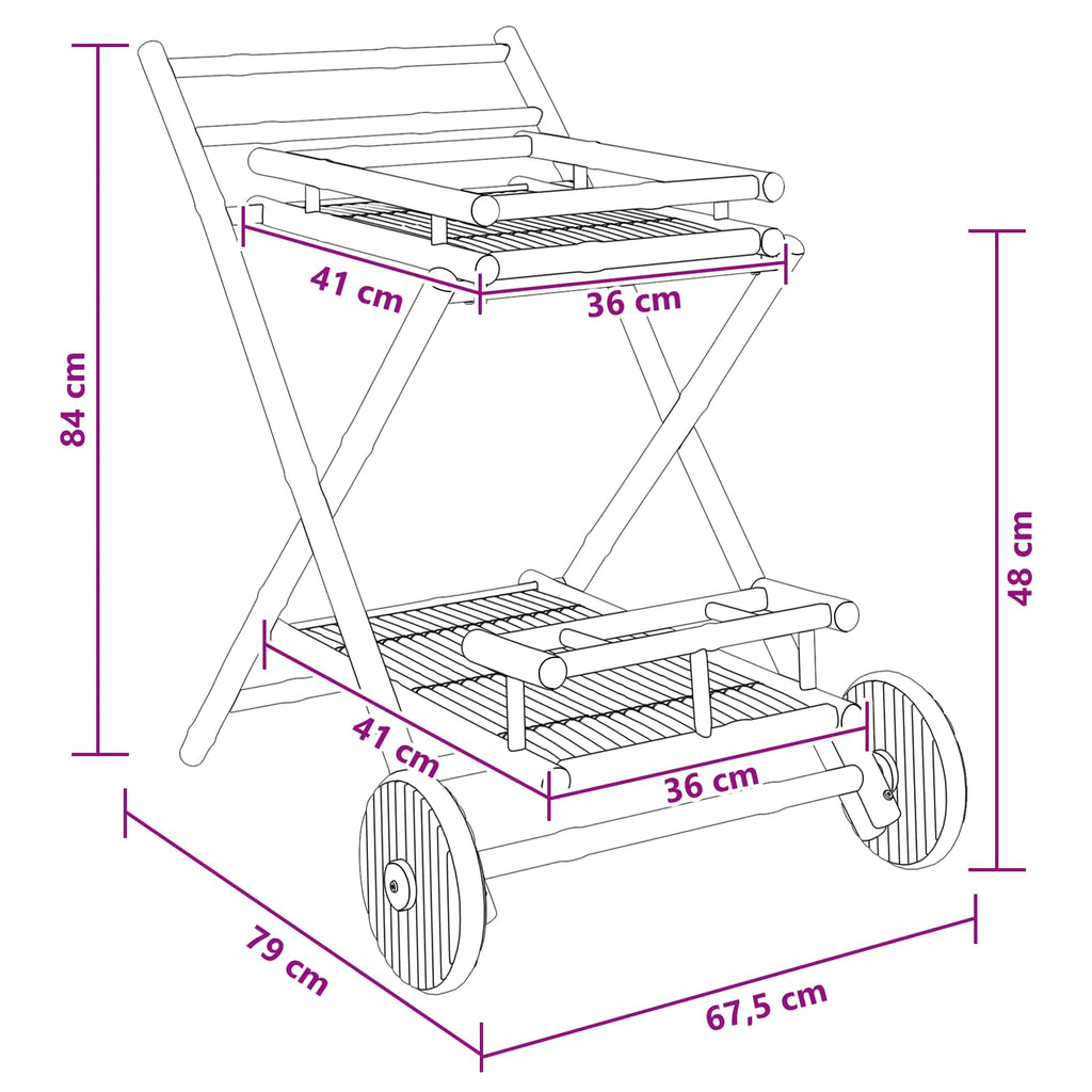 Carrito de té con ruedas Natural 79 x 67.5 x 84 cm Bambú