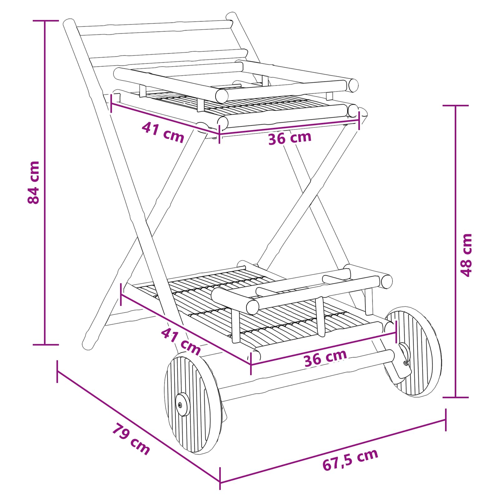 Carrito de té con ruedas Natural 79 x 67.5 x 84 cm Bambú