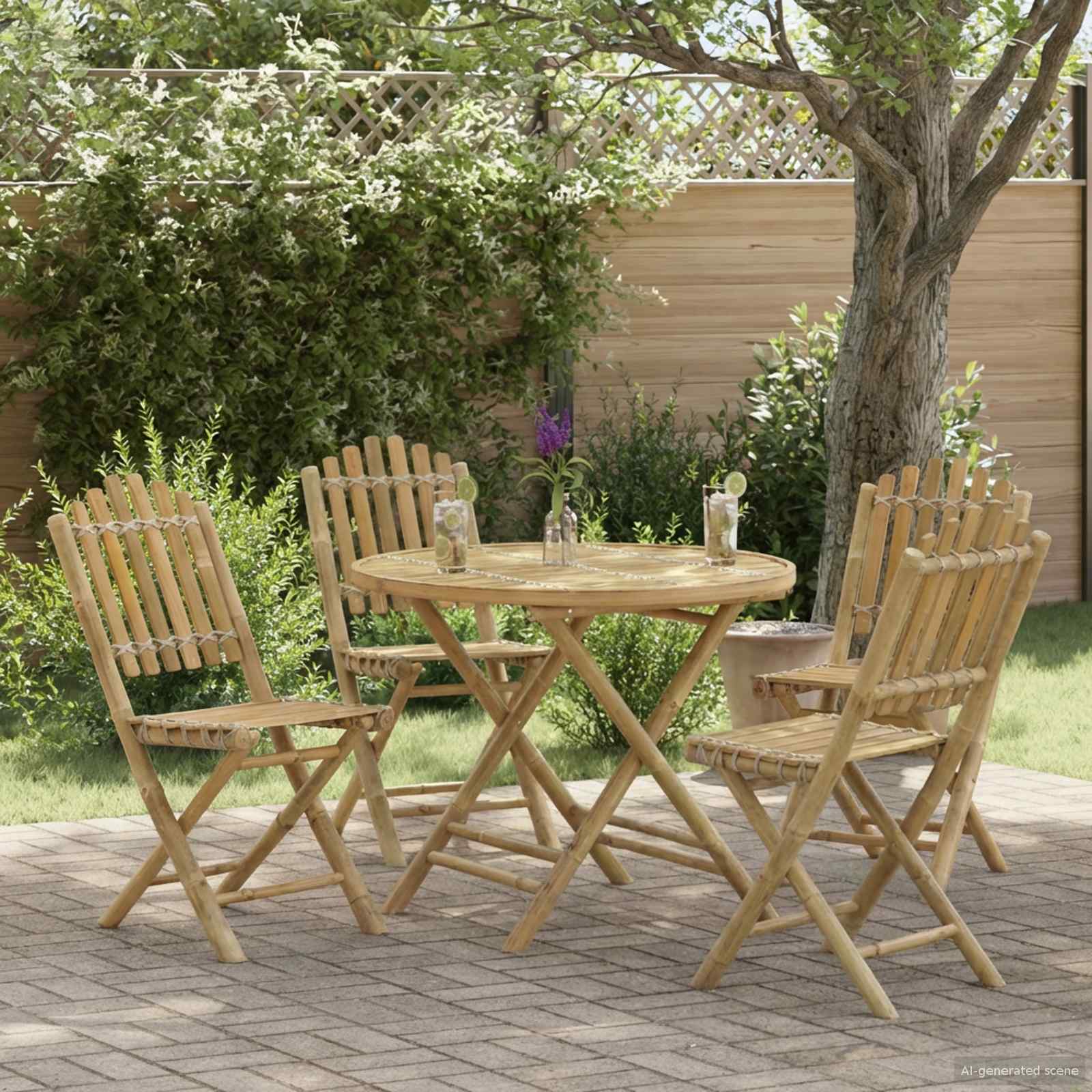 Silla de Jardín 4 pcs Natural Bambú