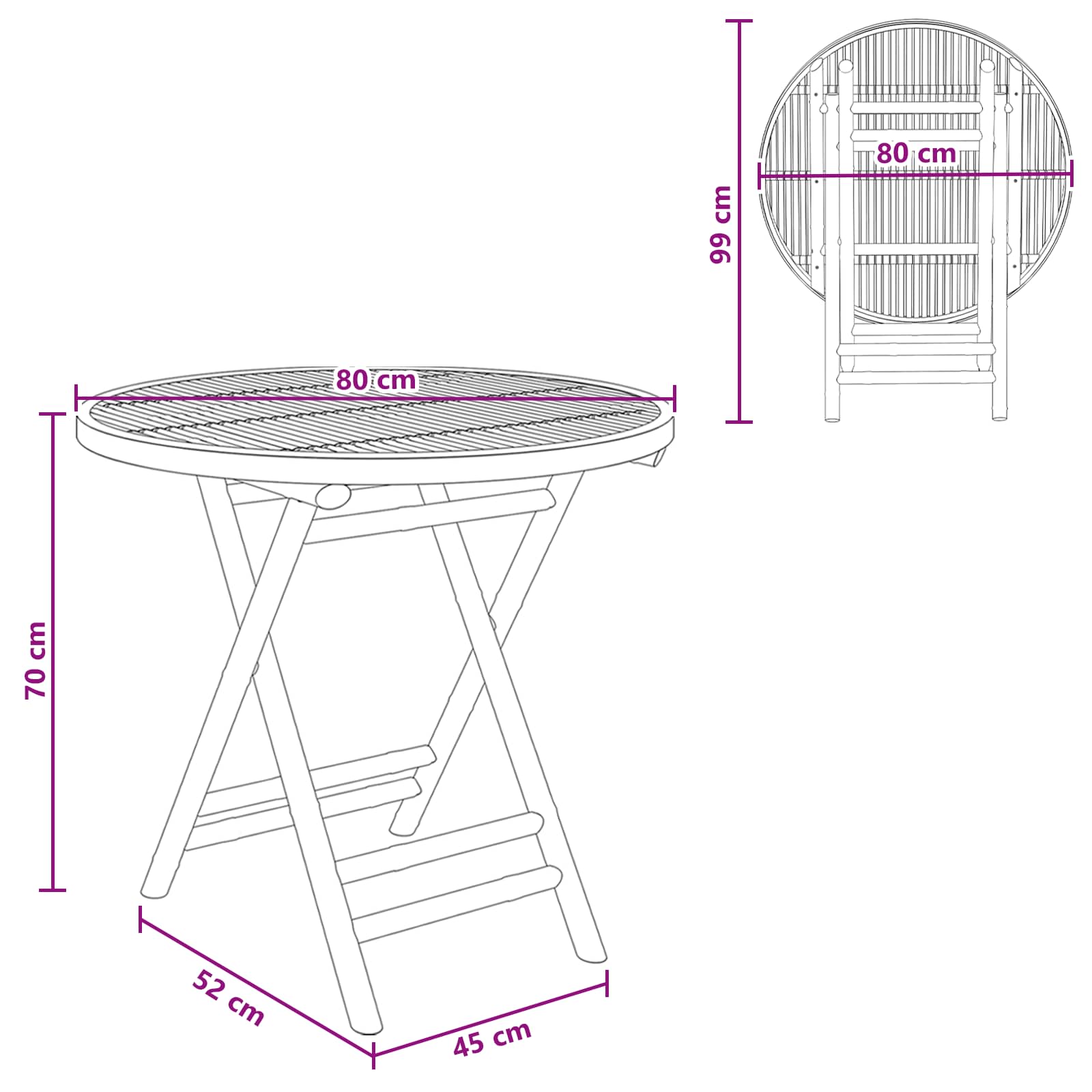 Mesa de Jardín Natural 80 x 70 cm Bambú