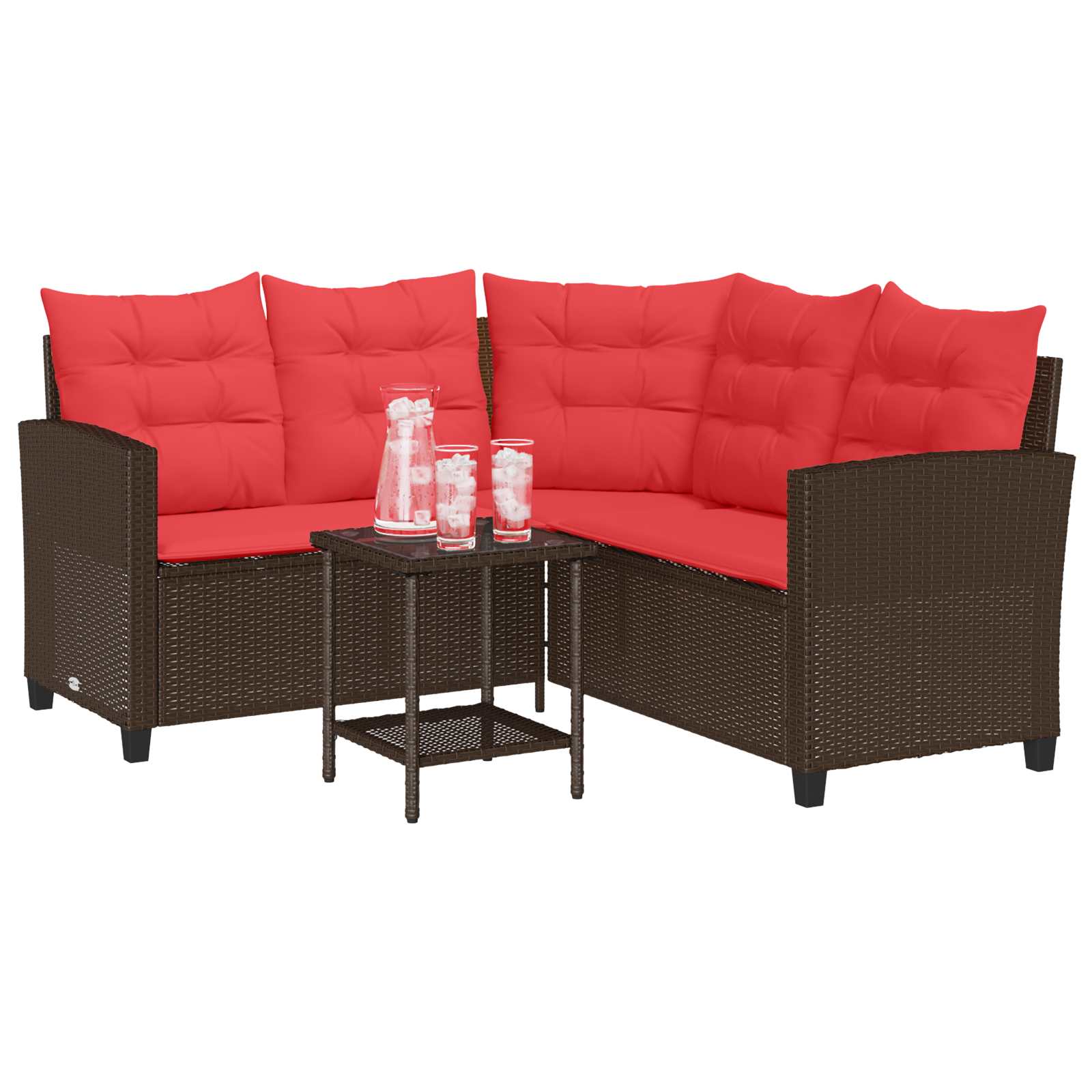 Conjunto de sofás de exterior con cojín 2 pcs Marrón y Rojo