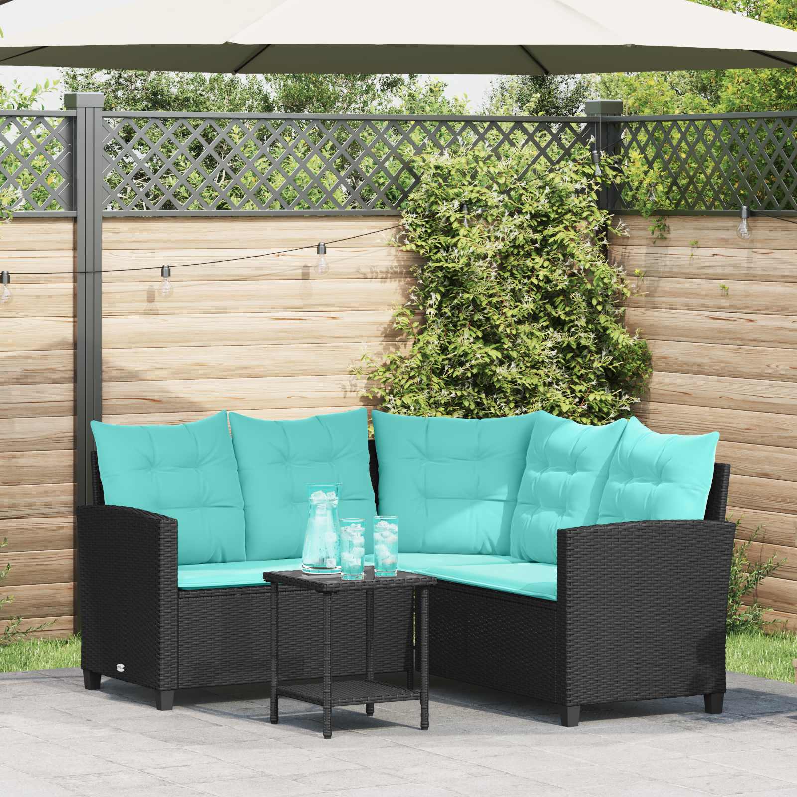 Conjunto de sofás de exterior con cojín 2 pcs Marrón y Rojo