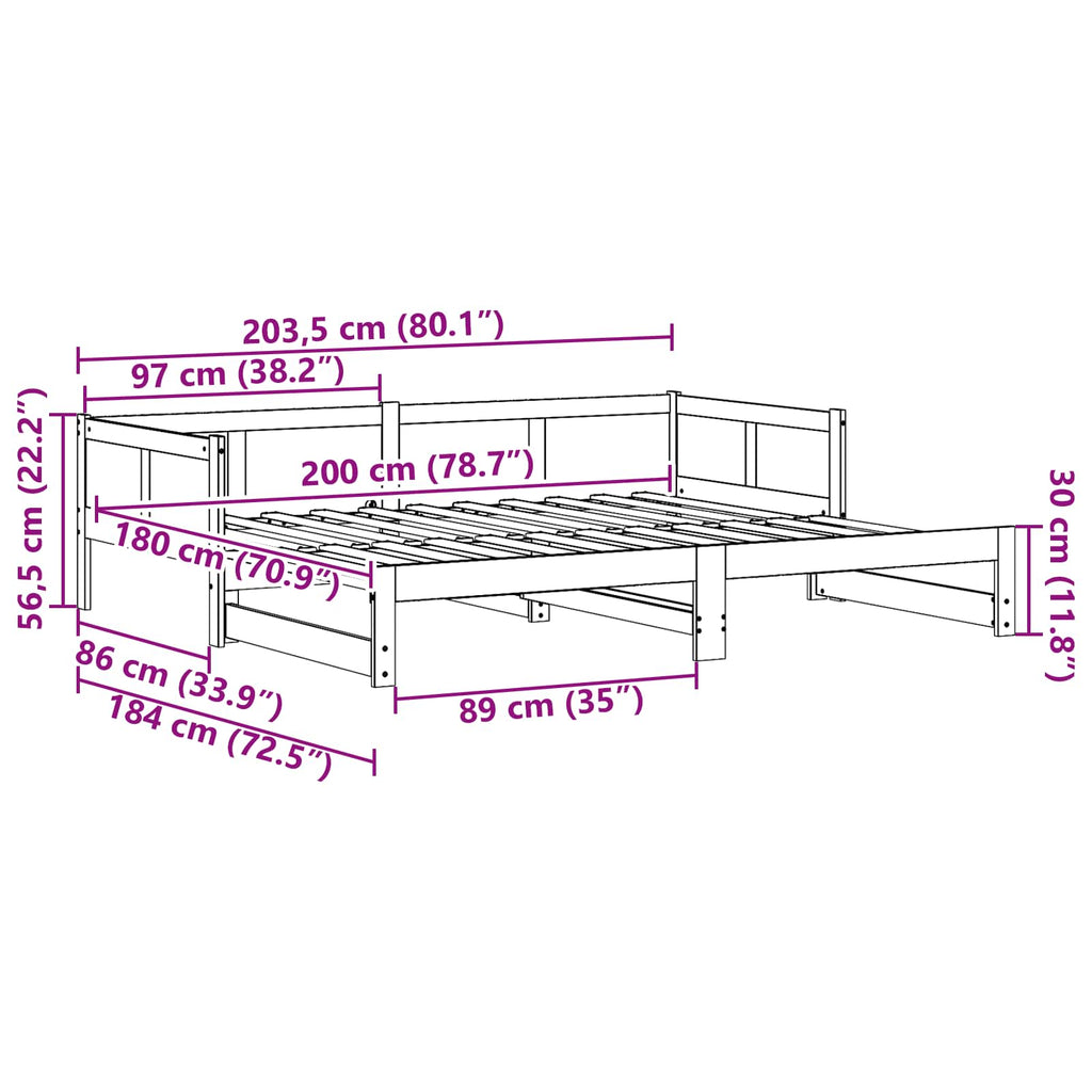 Cama abatible de día 180 x 200 cm Madera de pino macizo