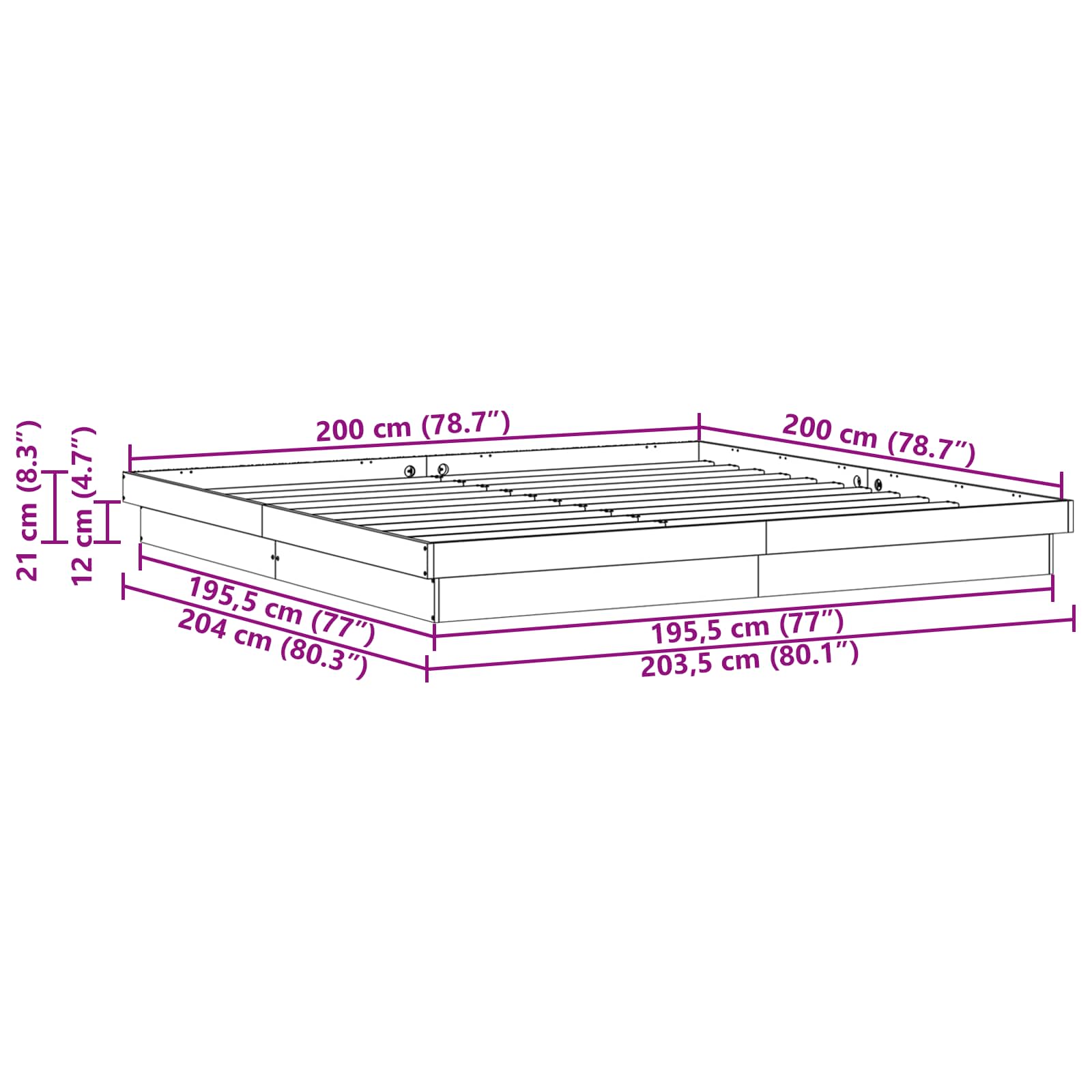 Estructura de cama 200 x 200 cm Madera de pino macizo