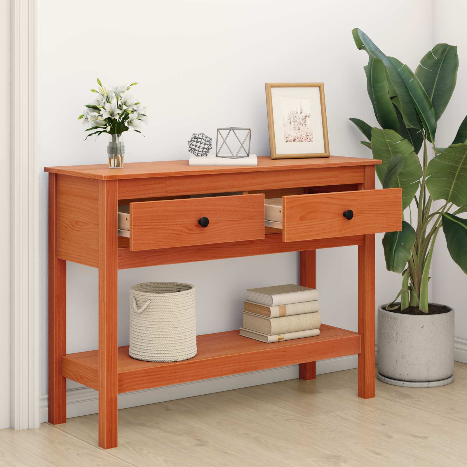 Mesa Consola Marrón cera 100 x 35 x 75 cm Madera de Pino Sólido