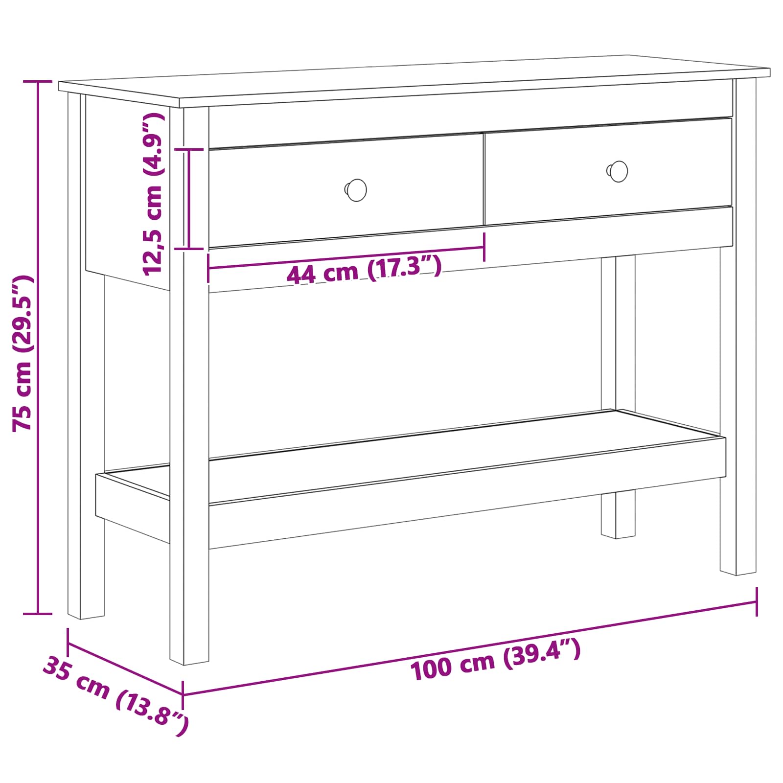 Mesa Consola Marrón cera 100 x 35 x 75 cm Madera de Pino Sólido