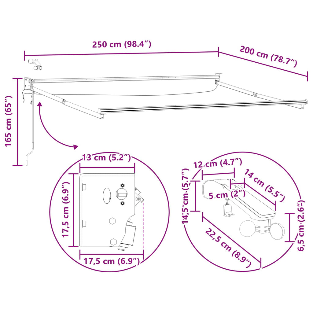 Estructura de toldo retráctil eléctrico 2,5 x 2 m Aluminio