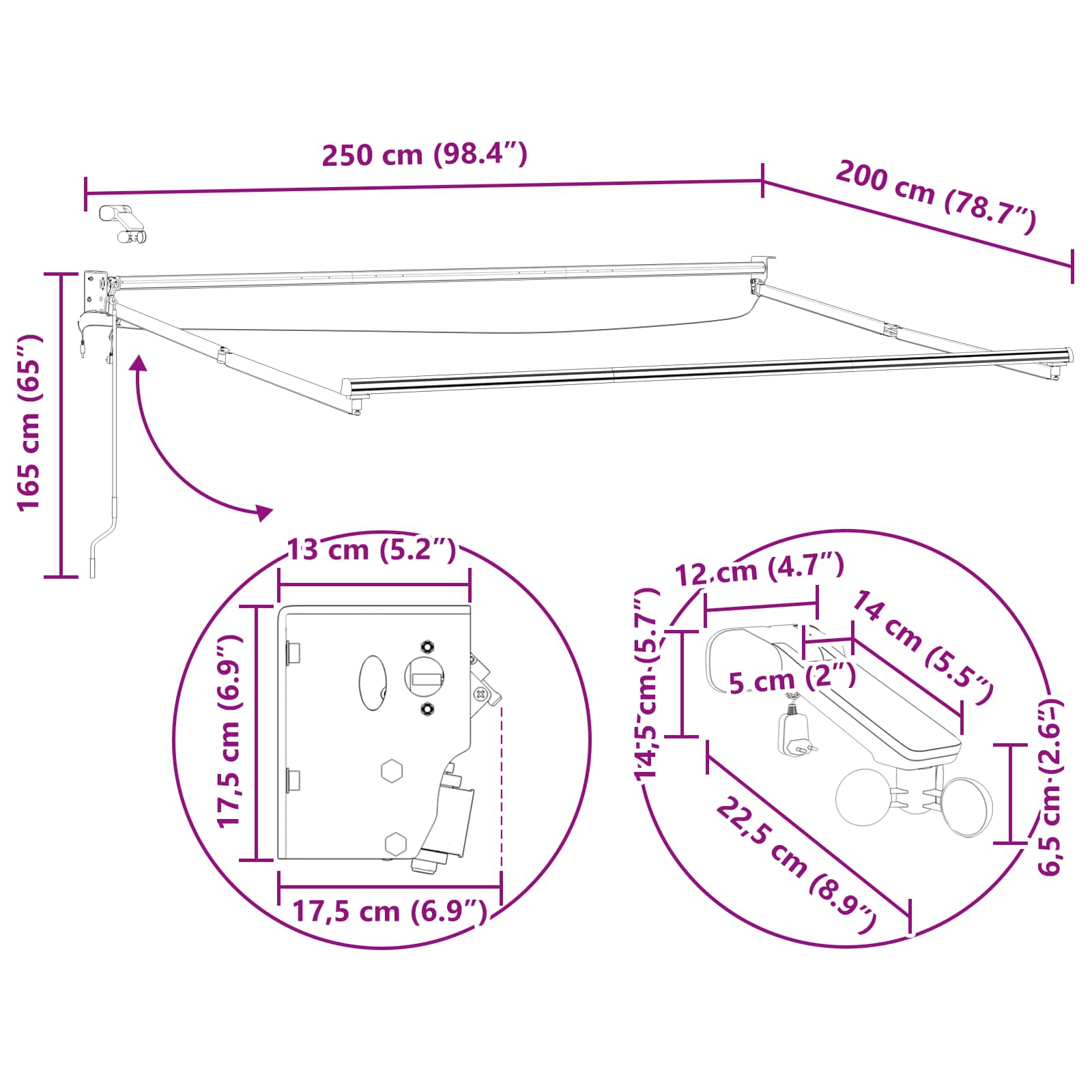 Estructura de toldo retráctil eléctrico 2,5 x 2 m Aluminio