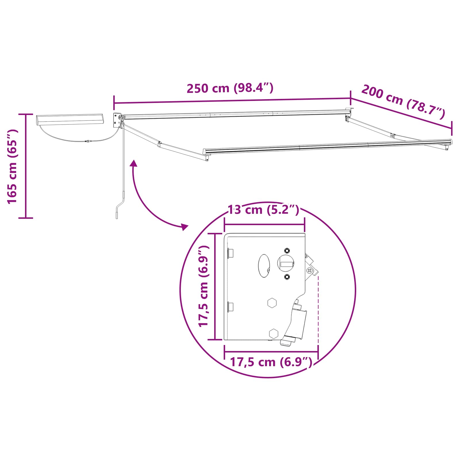 Estructura de toldo retráctil eléctrico 2,5 x 2 m Acero