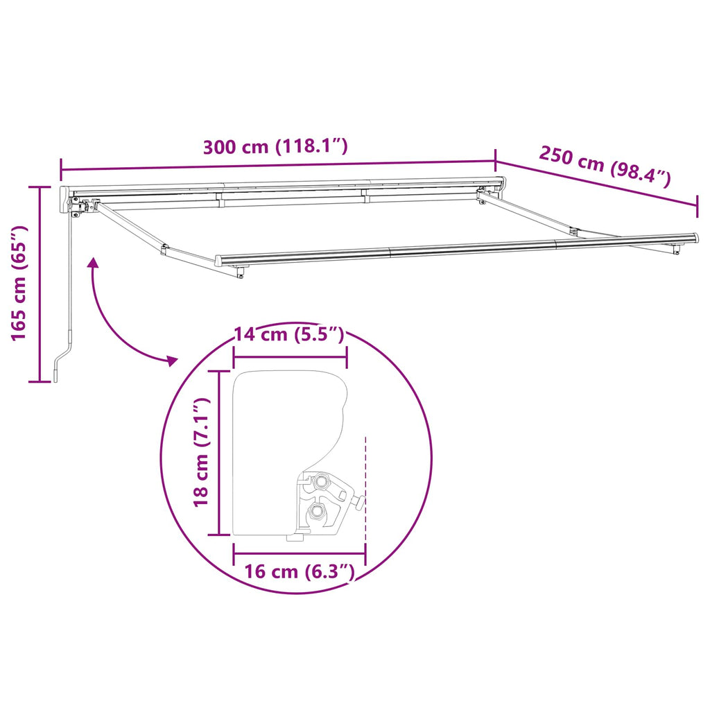 Estructura de toldo manual Ajustable 3 x 2,5 m Acero