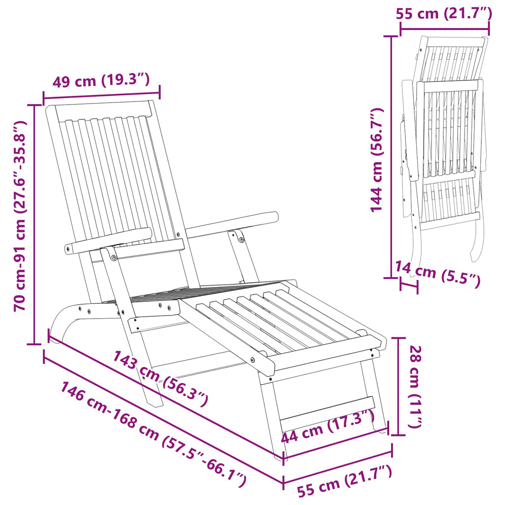 Recliner y tumbona plegable 2 pcs 55 x 146 x 91 cm