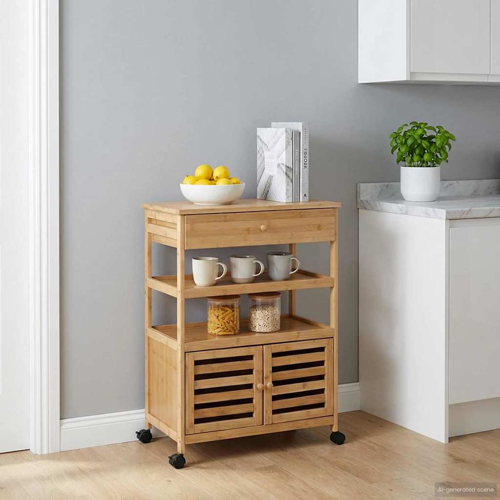 Natural Kitchen Trolley with Wheels 37 x 36 x 80 cm Bamboo