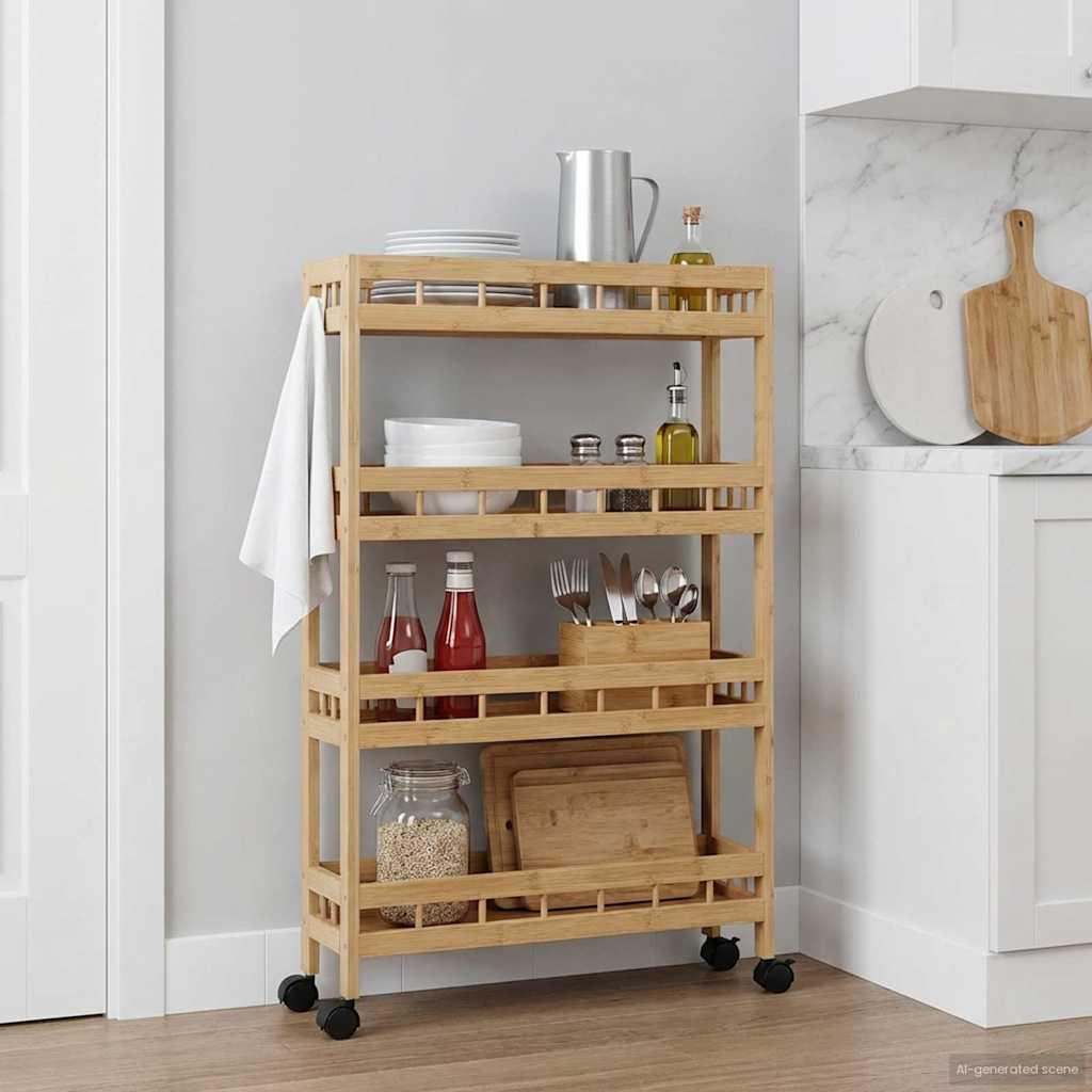 Carrito de cocina con ruedas Natural 60 x 18 x 97 cm Bambú