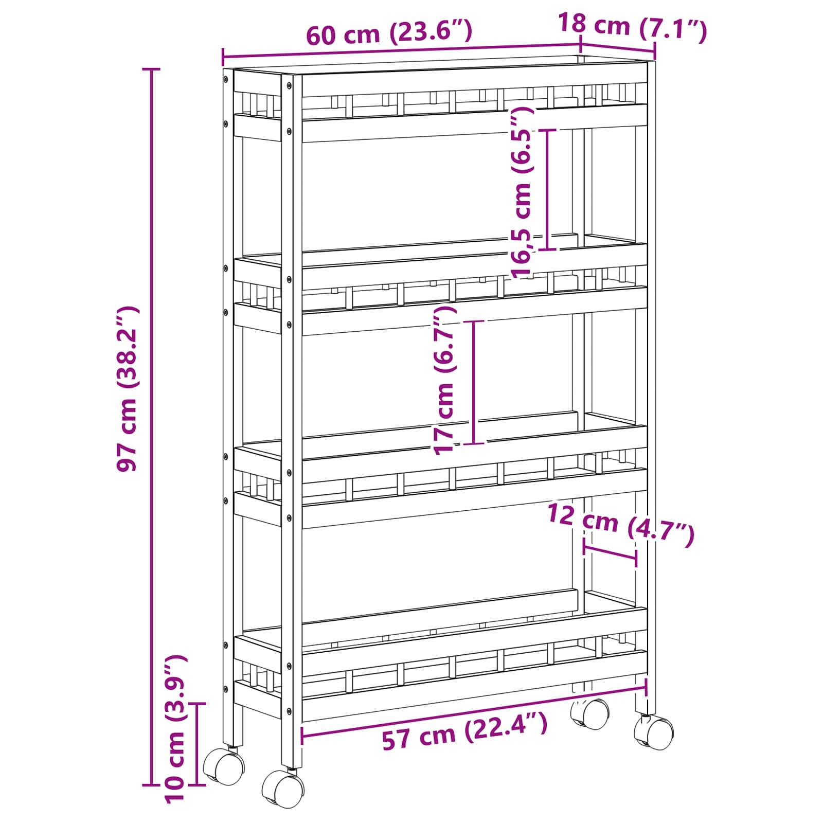 Carrito de cocina con ruedas Natural 60 x 18 x 97 cm Bambú