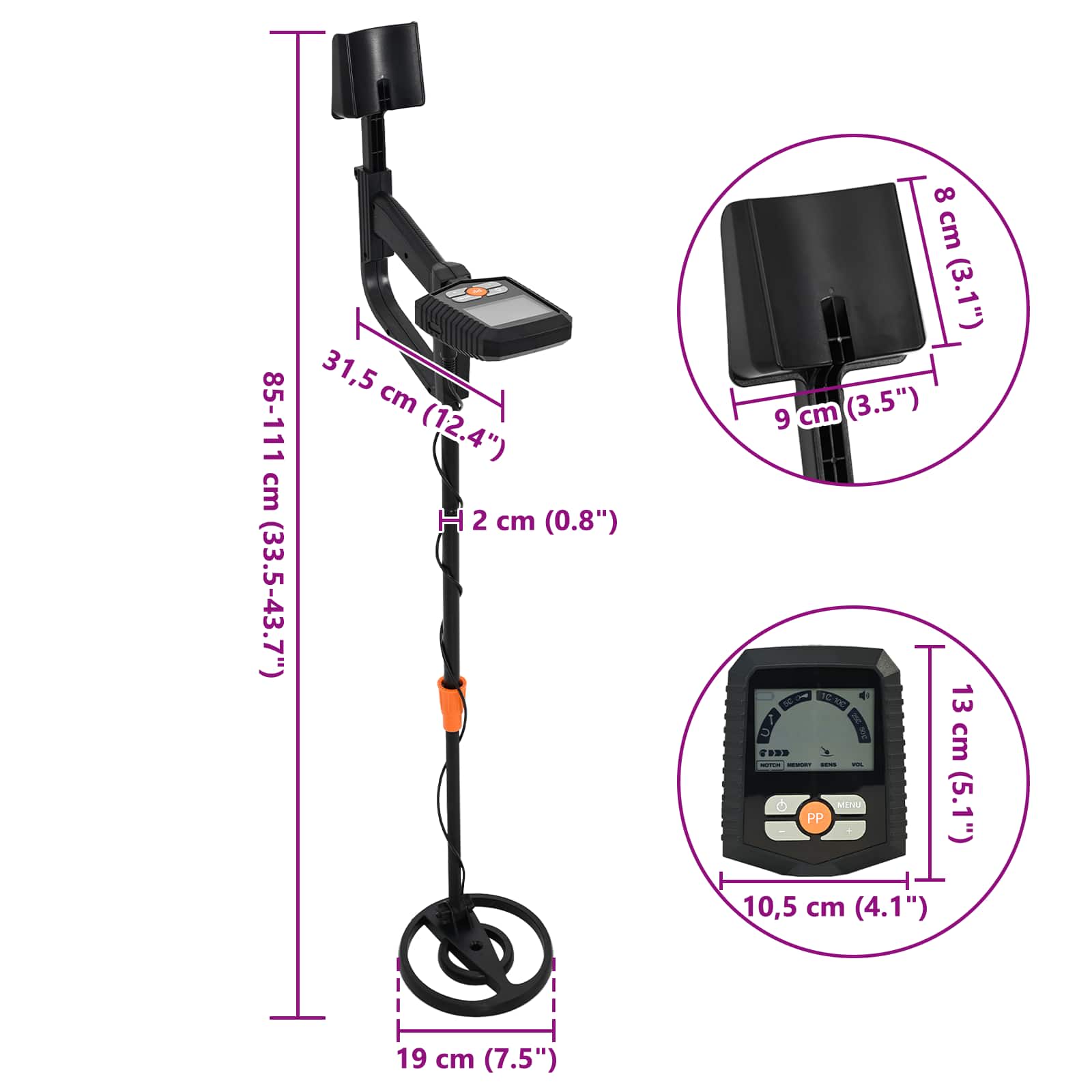 Detector de Metales con Pantalla LCD 3 Modelos Bobina de 19 cm
