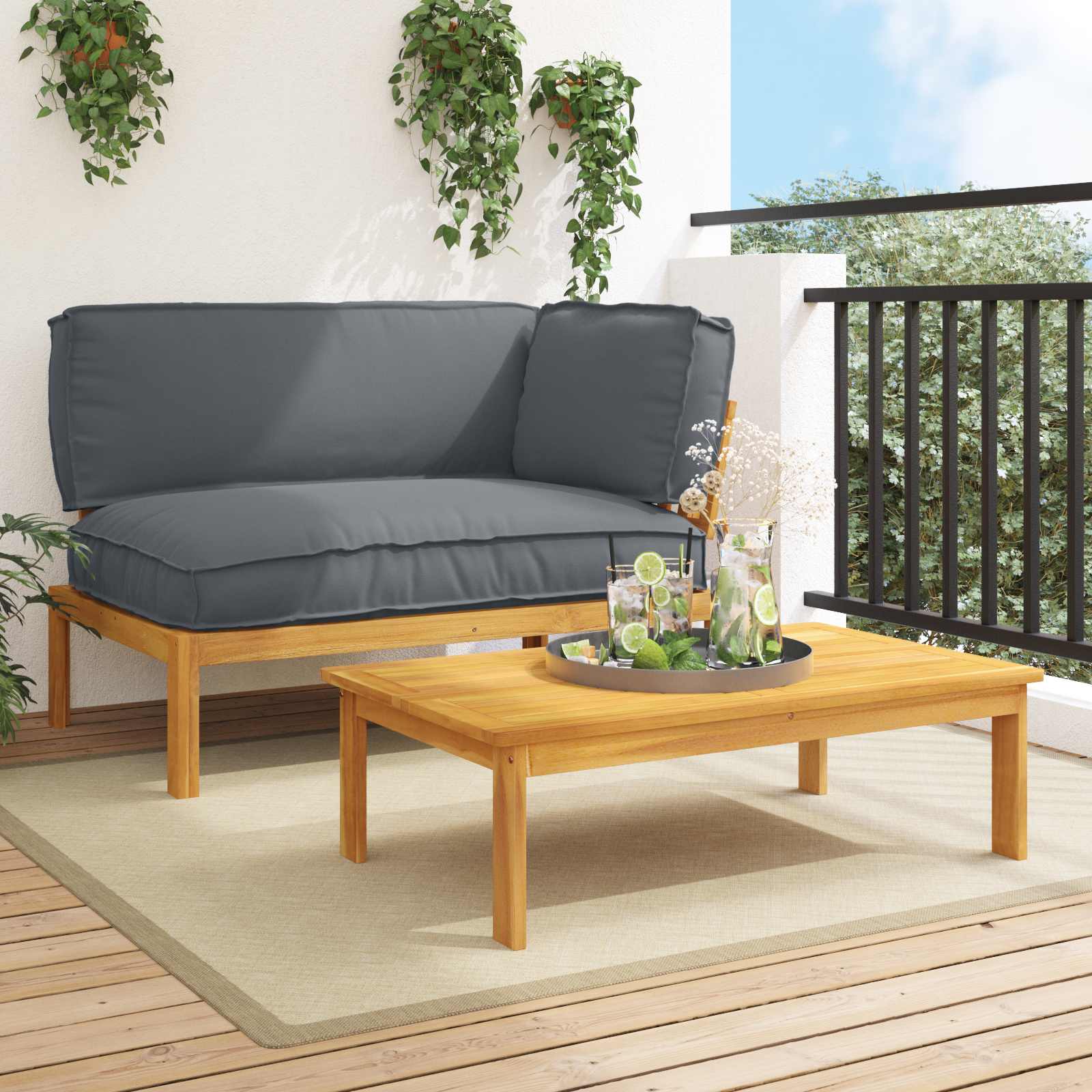 Juego de Sofá con cojín 2 pcs Antracita Madera de Acacia Sólida