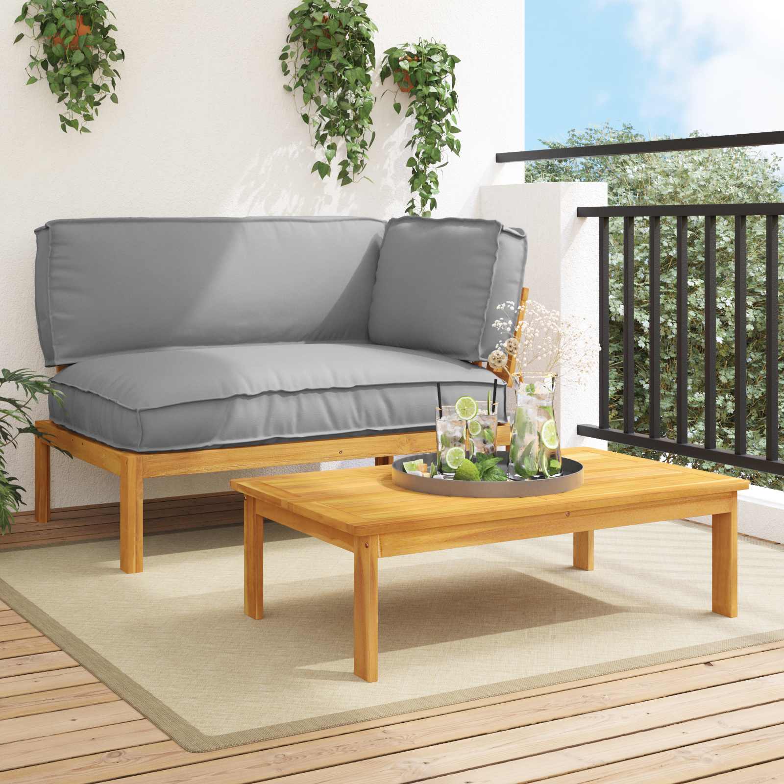 2-Piece Sofa Set with Cushions Anthracite Solid Acacia Wood