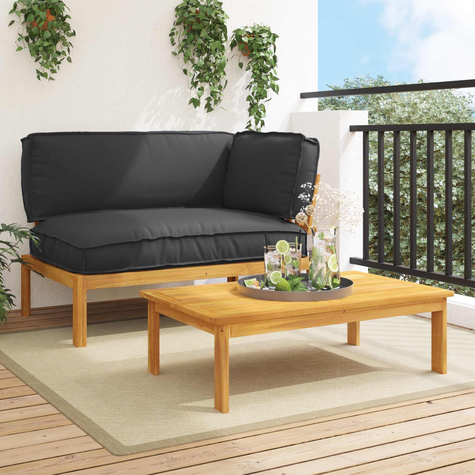 2-Piece Sofa Set with Cushions Anthracite Solid Acacia Wood