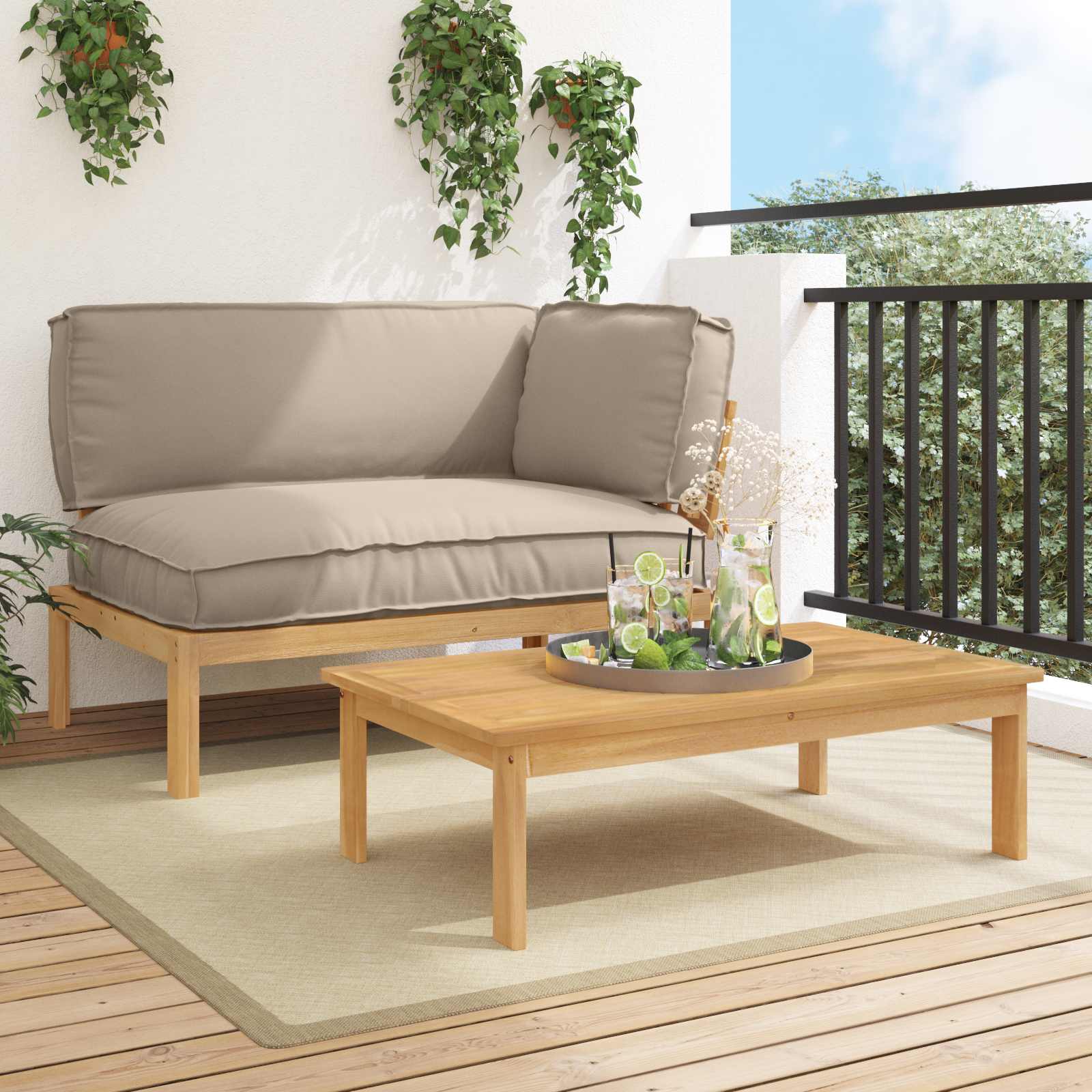 2-Piece Sofa Set with Cushions Anthracite Solid Acacia Wood
