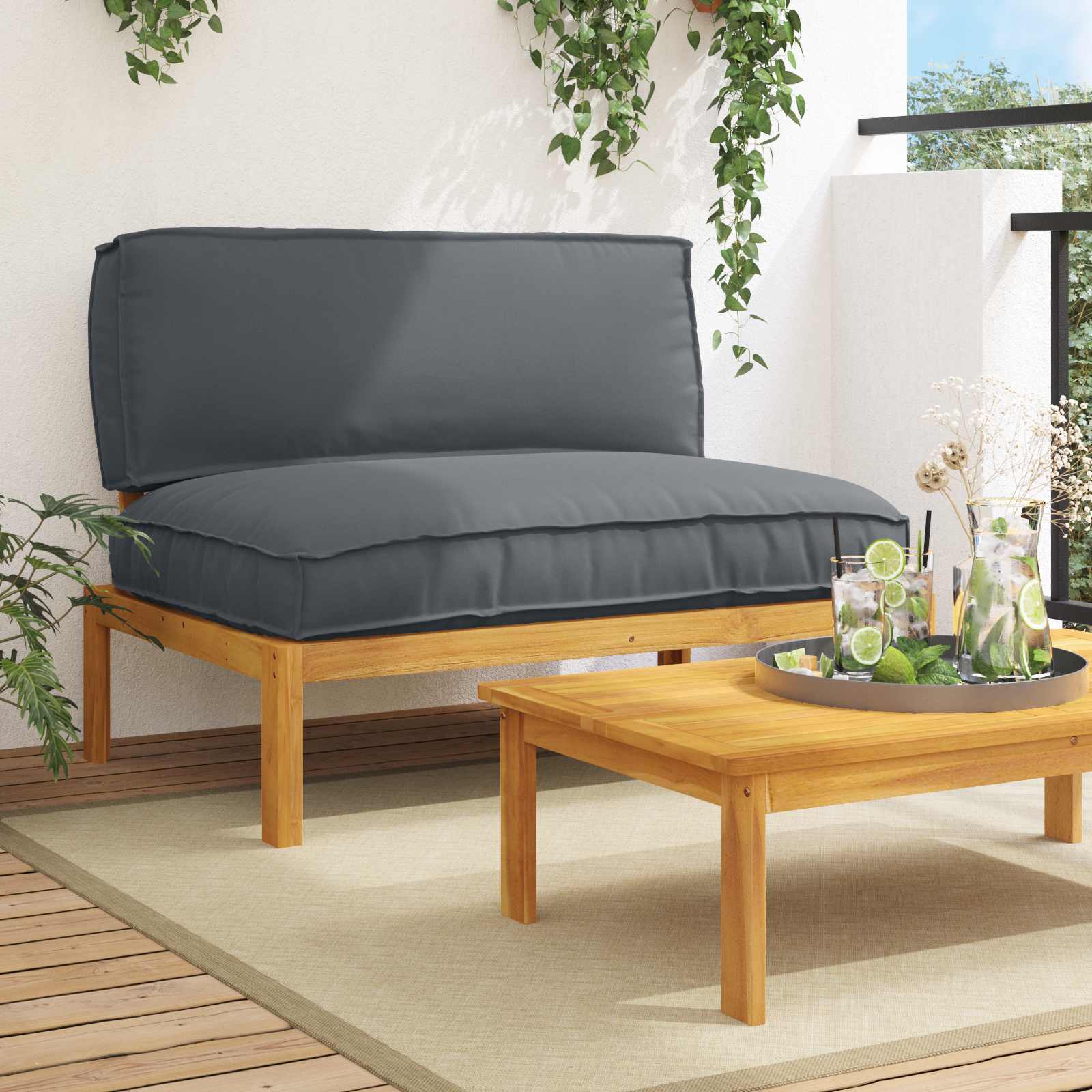 2-Piece Sofa Set with Cushions Anthracite Solid Acacia Wood
