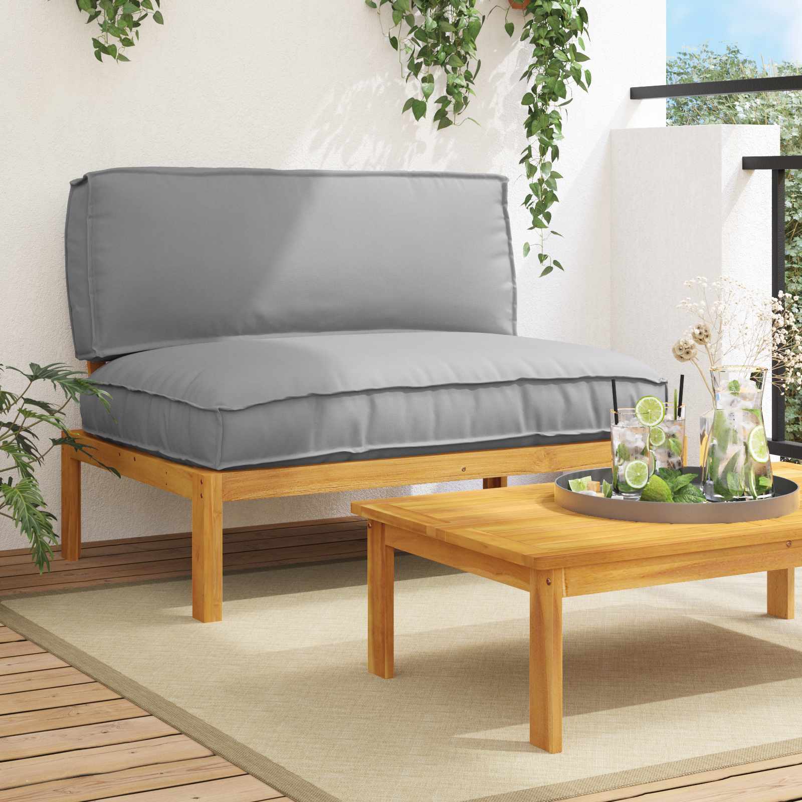 2-Piece Sofa Set with Cushions Anthracite Solid Acacia Wood