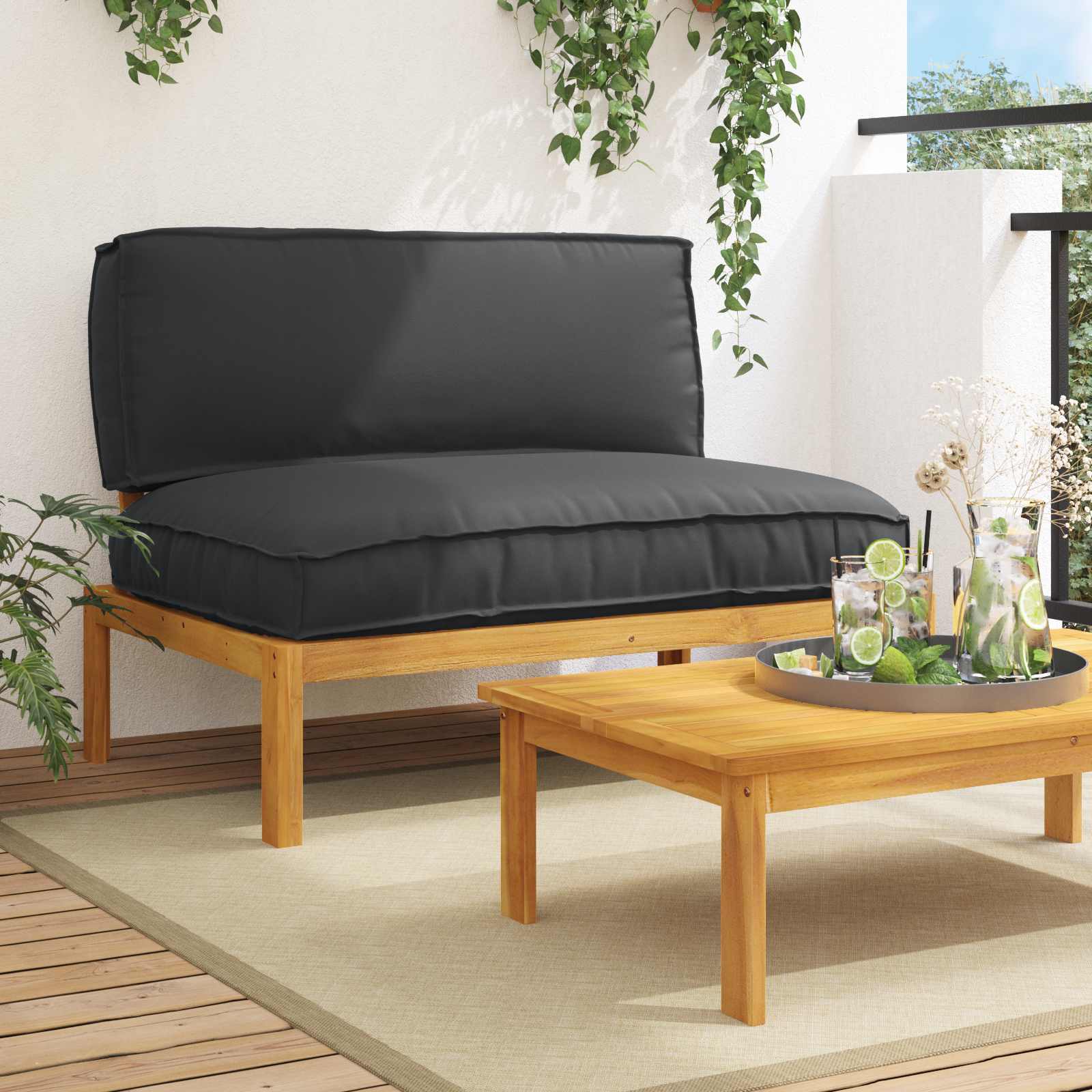 2-Piece Sofa Set with Cushions Anthracite Solid Acacia Wood