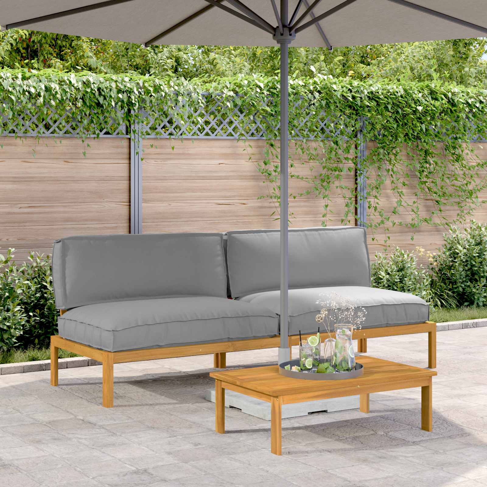 2-Piece Sofa Set with Cushions Anthracite Solid Acacia Wood