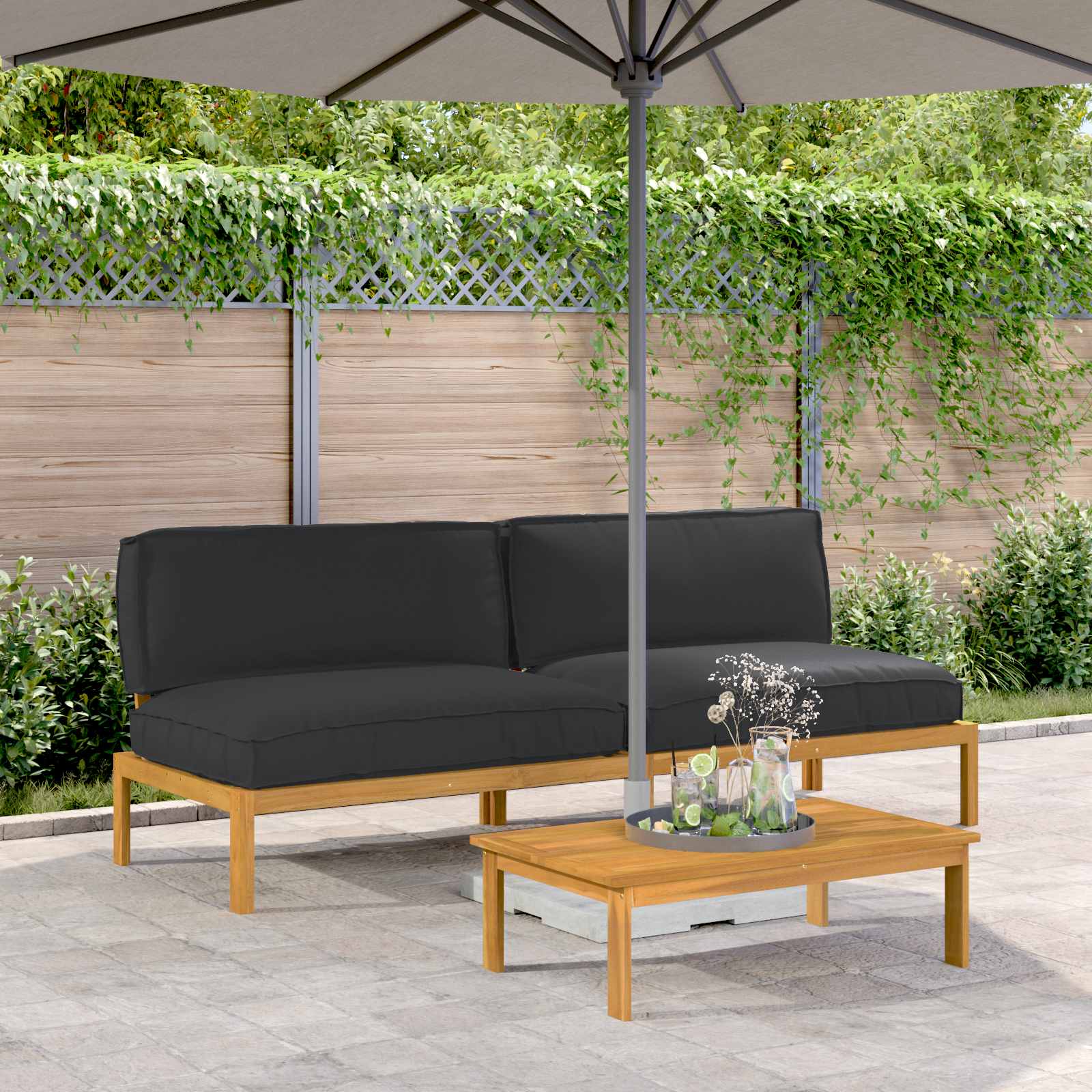 2-Piece Sofa Set with Cushions Anthracite Solid Acacia Wood